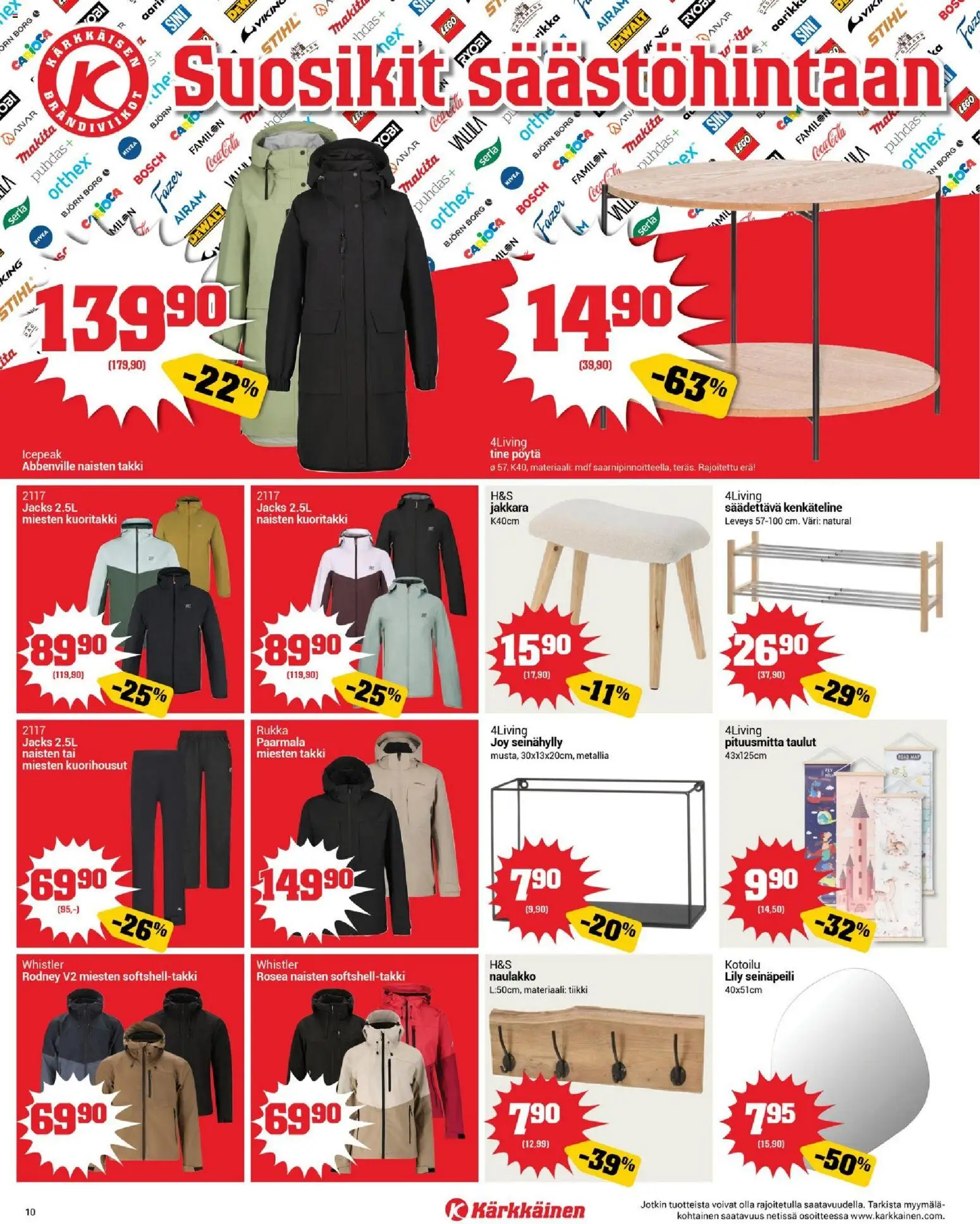 Kärkkäinen tarjoukset – voimassa 18.03.2026 alkaen | Sivu: 10 | Tuotteet: Jakkara, Pöytä, Takki, Kuoritakki