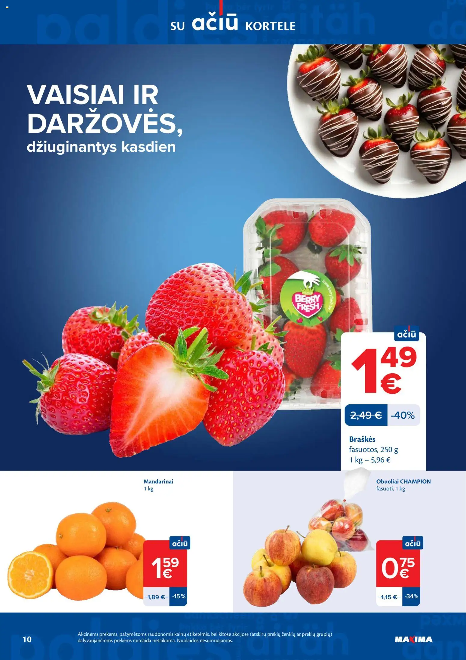 MAXIMA akcijos nuo 24.03.2026 | Puslapis: 10 | Prekių: Obuoliai, Braškės, Mandarinai