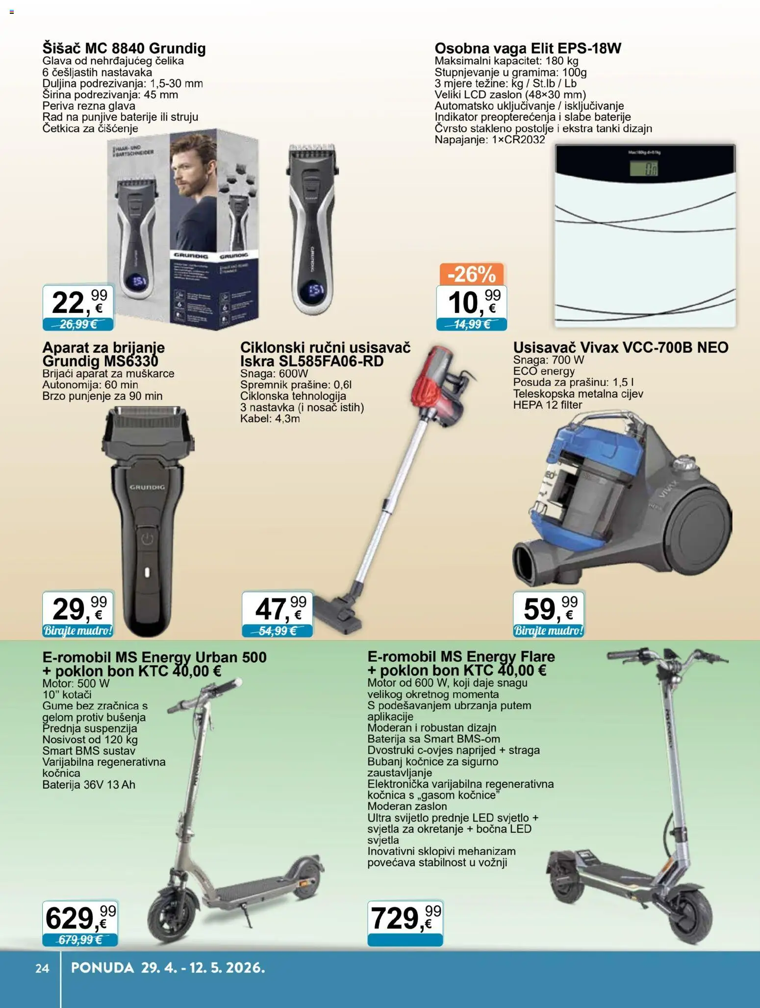 KTC katalog | vrijedi od 29.04.2026 | Stranica: 21 | Proizvodi: Usisavač, Brijaći aparat, Osobna vaga, Vaga