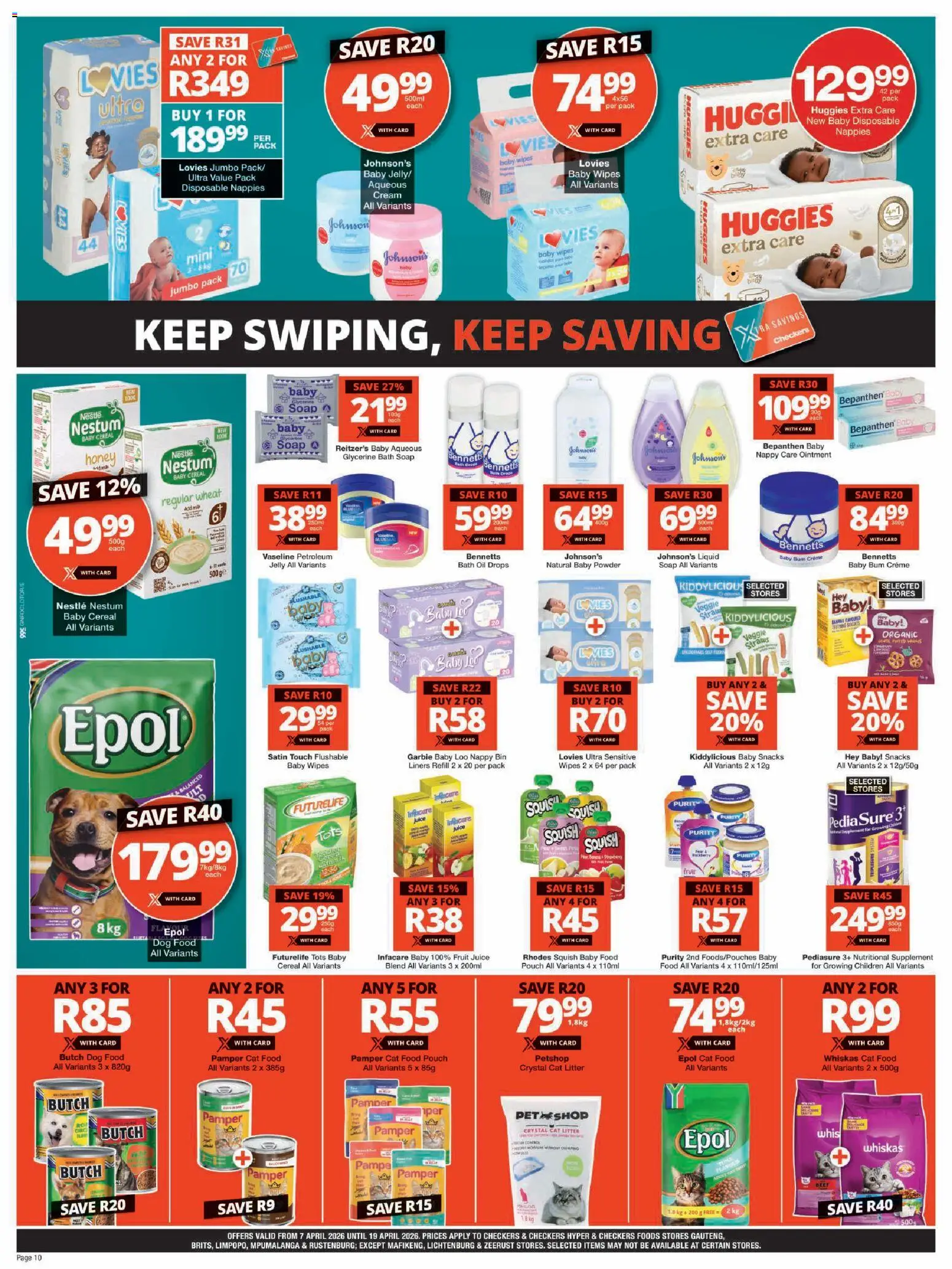 New Checkers catalogue – valid from 07.04.2026 | Page: 10 | Products: Bath, Powder, Fruit, Cat food
