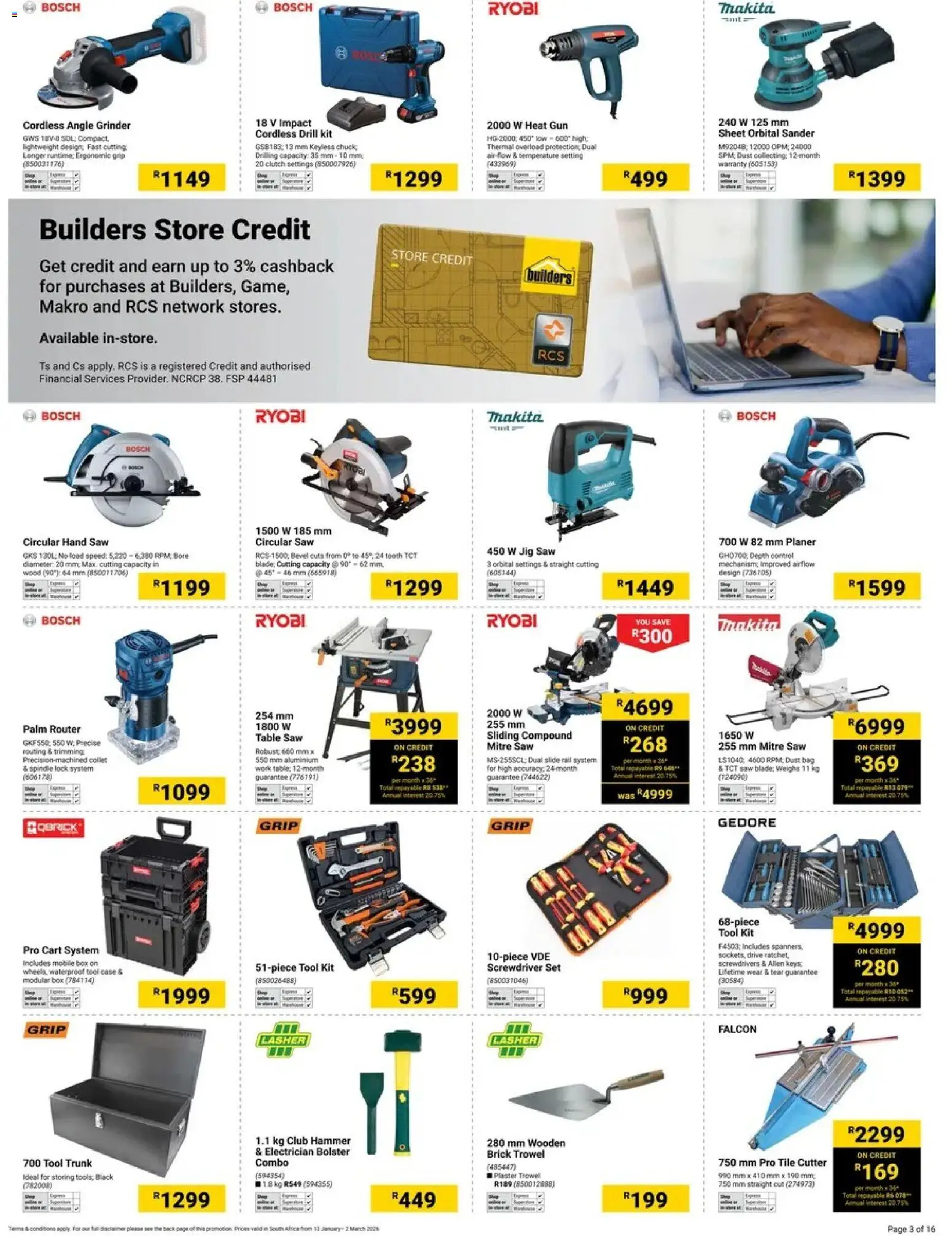 New Builders catalogue – valid from 13.01.2026 | Page: 3 | Products: Grinder, Drill, Hammer, Angle grinder