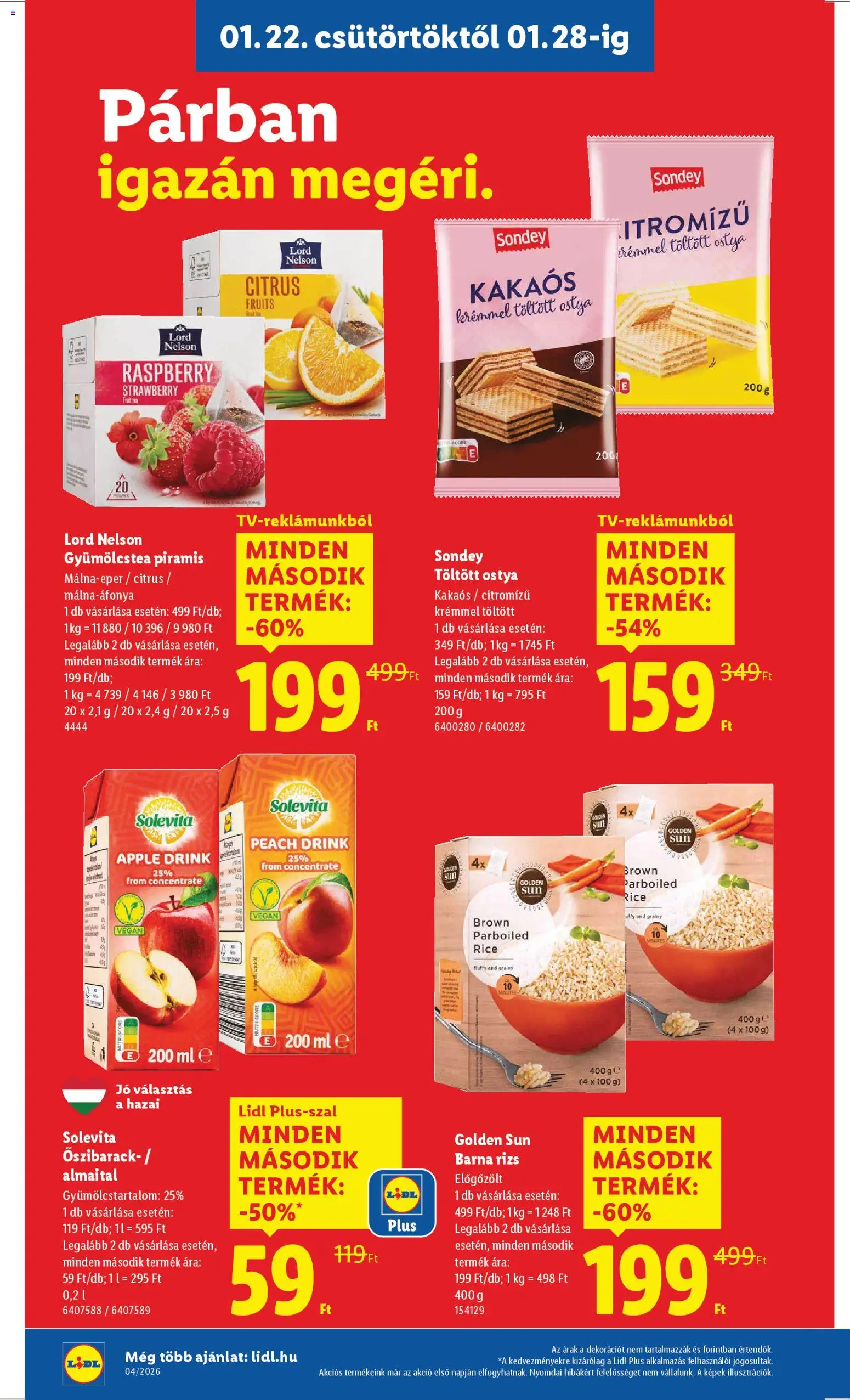 Lidl akciós ujság - amely érvényes a következő dátumtól: 22.01.2026 | Oldal: 12 | Termékek: Őszibarack, Gyümölcstea, Rizs, Tea