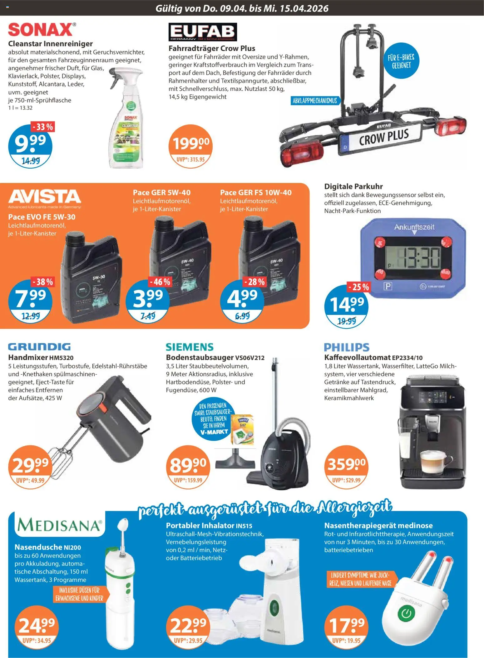 V-Markt München – gültig ab 09.04.2026 | Seite: 18 | Produkte: Siemens, Staubsauger, Milch, Kaffeevollautomat