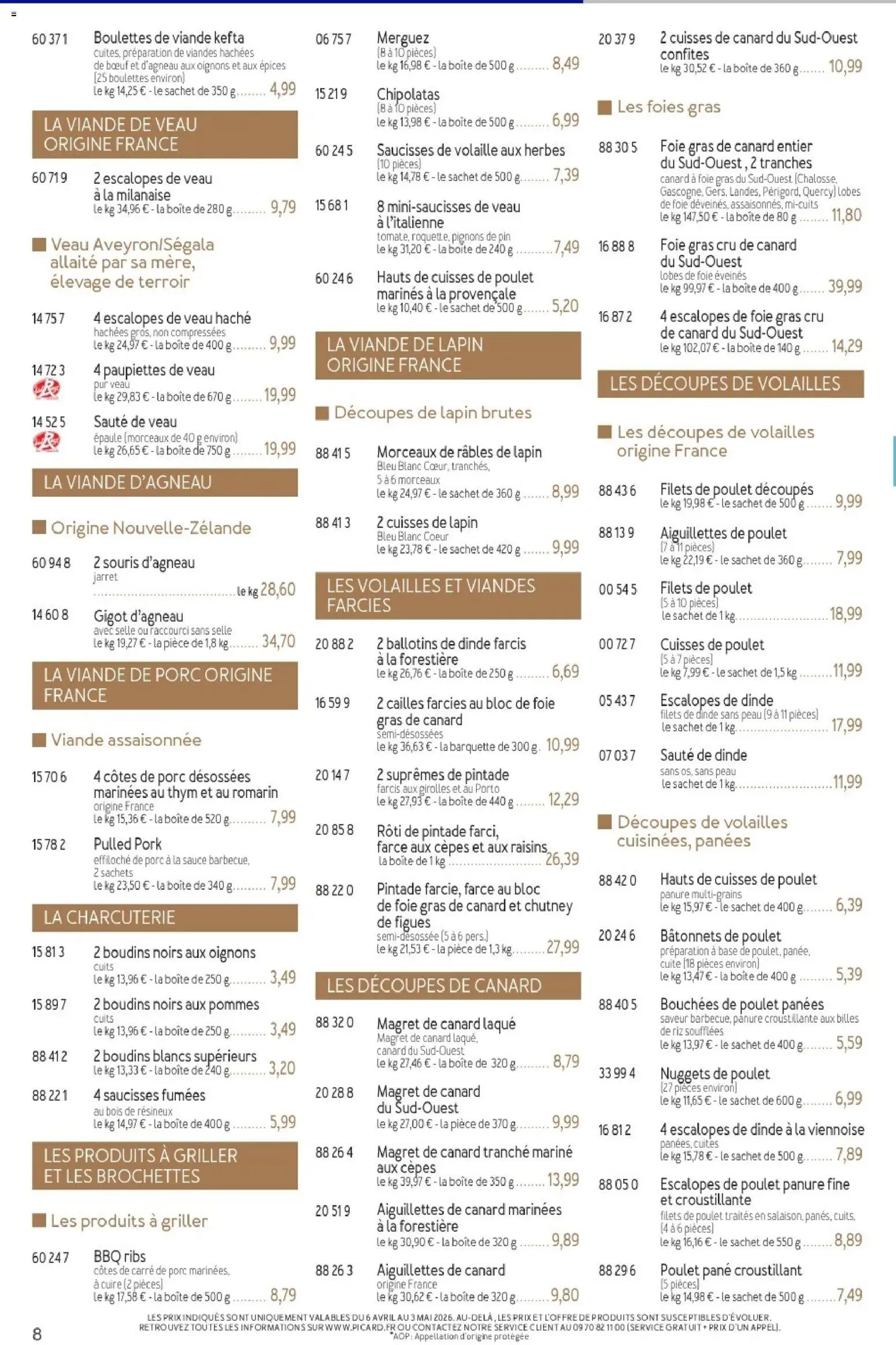 {H1} | Page: 8 | Produits: Foie Gras de Canard, Cuisses de poulet, Lapin, Riz