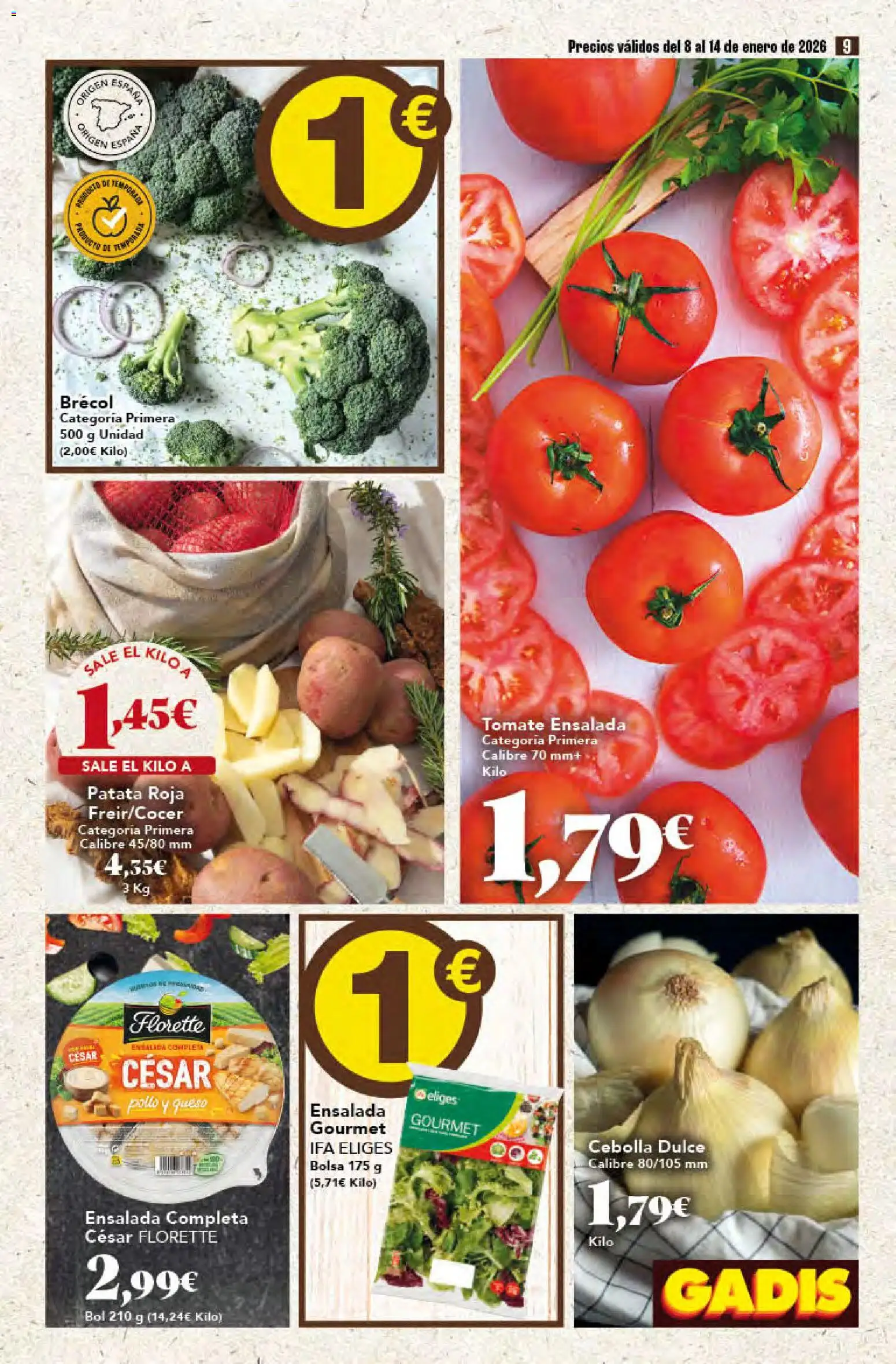 Gadis - folleto │ válido desde el 08.01.2026 | Página: 9 | Productos: Patata roja, Queso, Ensalada, Παγωμένο τσάι