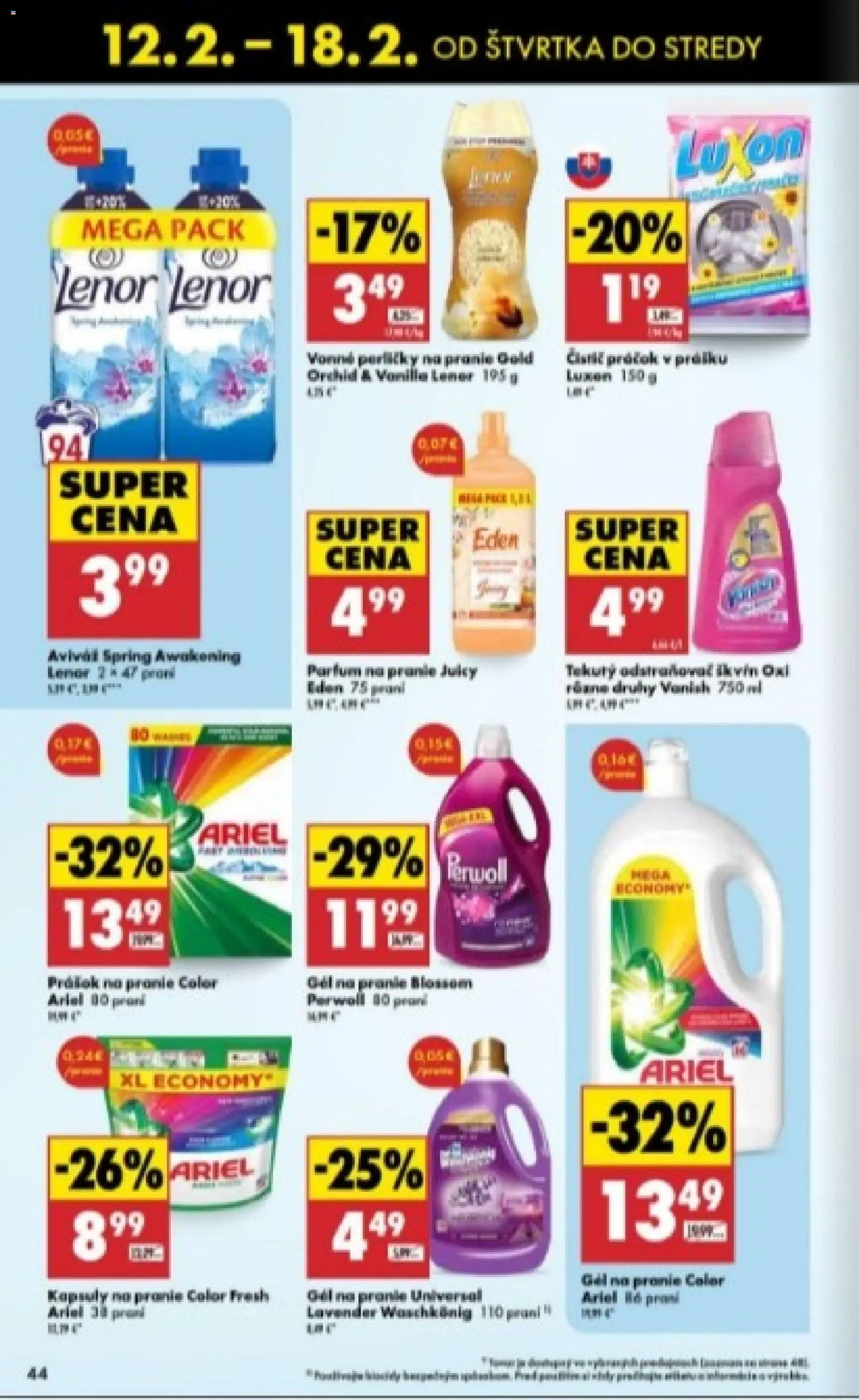 Nové Biedronka akcie – leták je platný od 12.02.2026 | Strana: 44 | Produkty: Perwoll, Ariel, Lenor