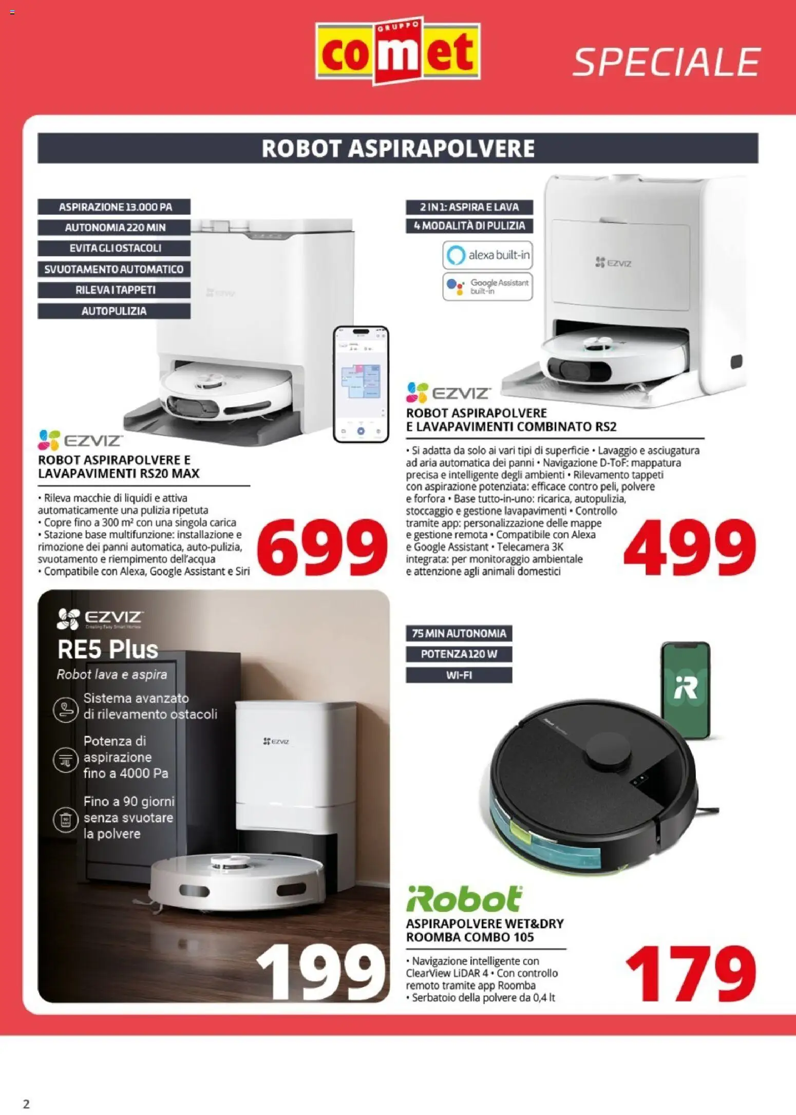 Volantino Comet del 09.01.2026 | Pagina: 2 | Prodotti: Robot aspirapolvere, Aspirapolvere, Robot, Navigazione