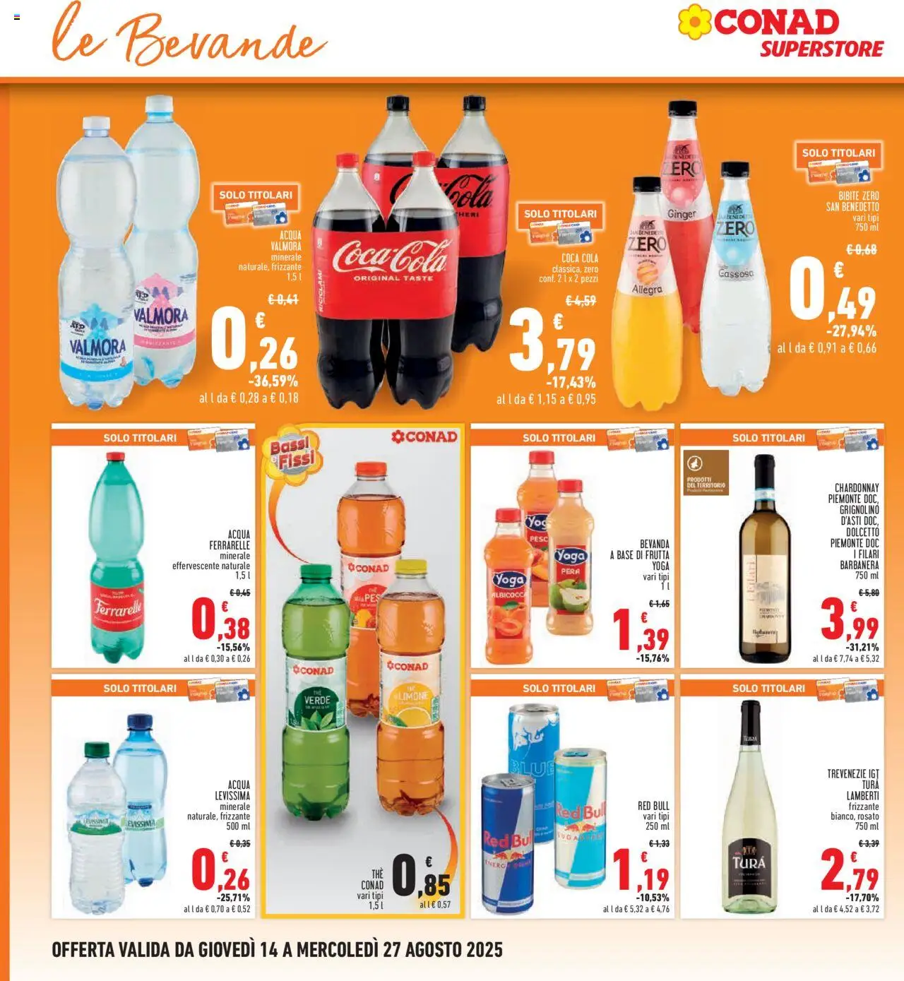 Volantino Conad del 14.08.2025 | Pagina: 18 | Prodotti: Pera, Bibite, Ferrarelle, Coca Cola