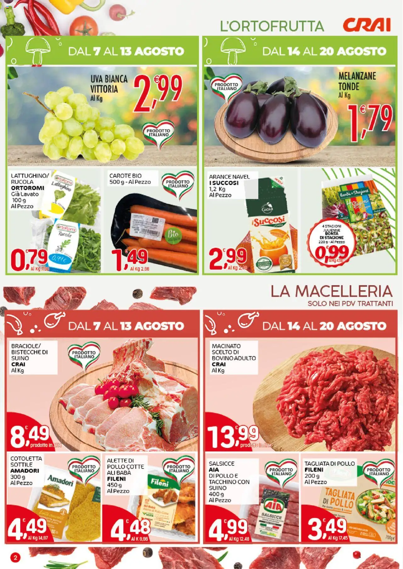 Volantino CRAI del 07.08.2025 | Pagina: 2 | Prodotti: Bovino, Rucola, Melanzane, Macinato