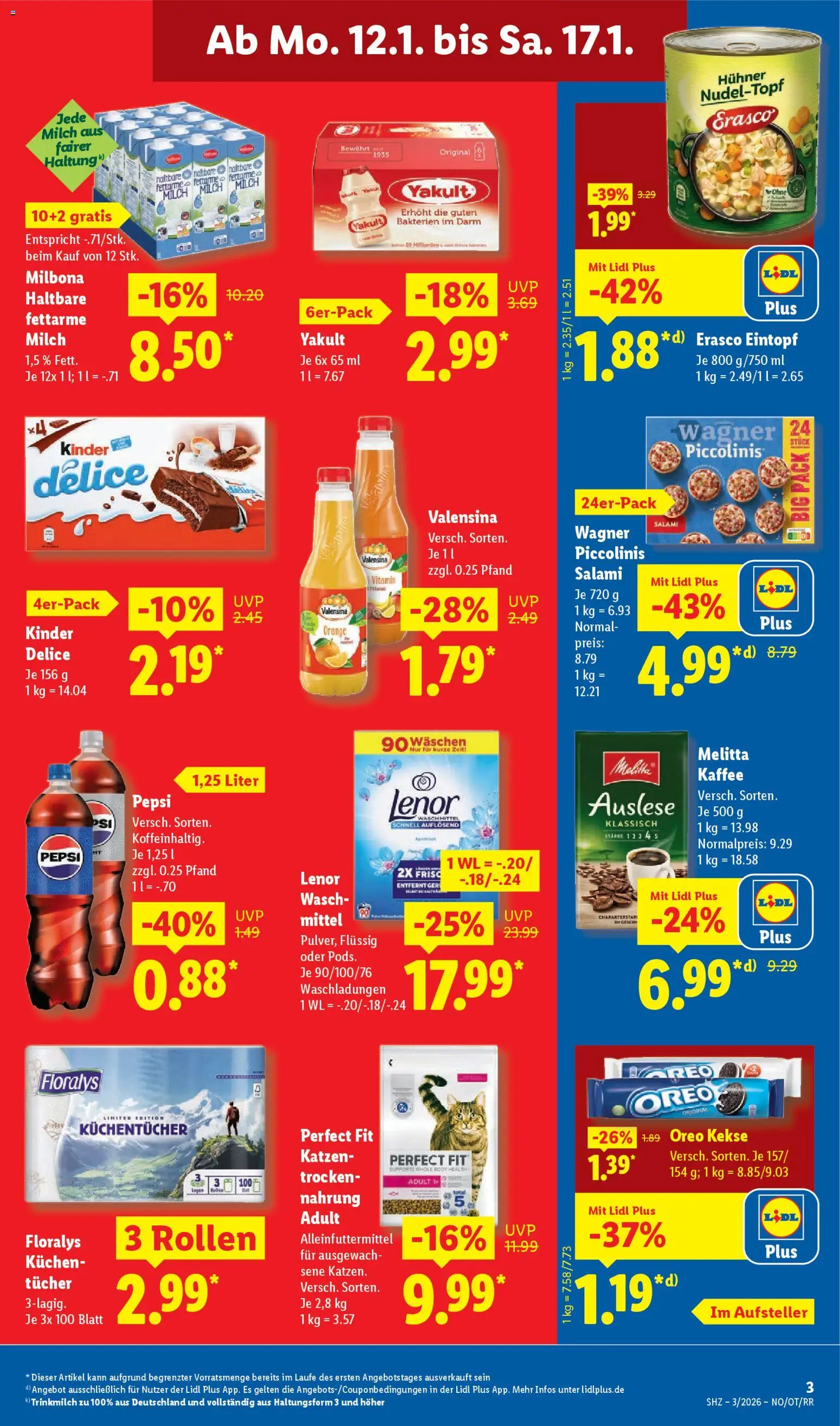 Lidl Prospekt Rahden – gültig ab 12.01.2026 | Seite: 3 | Produkte: Waschmittel, Pepsi, Salami, Kekse
