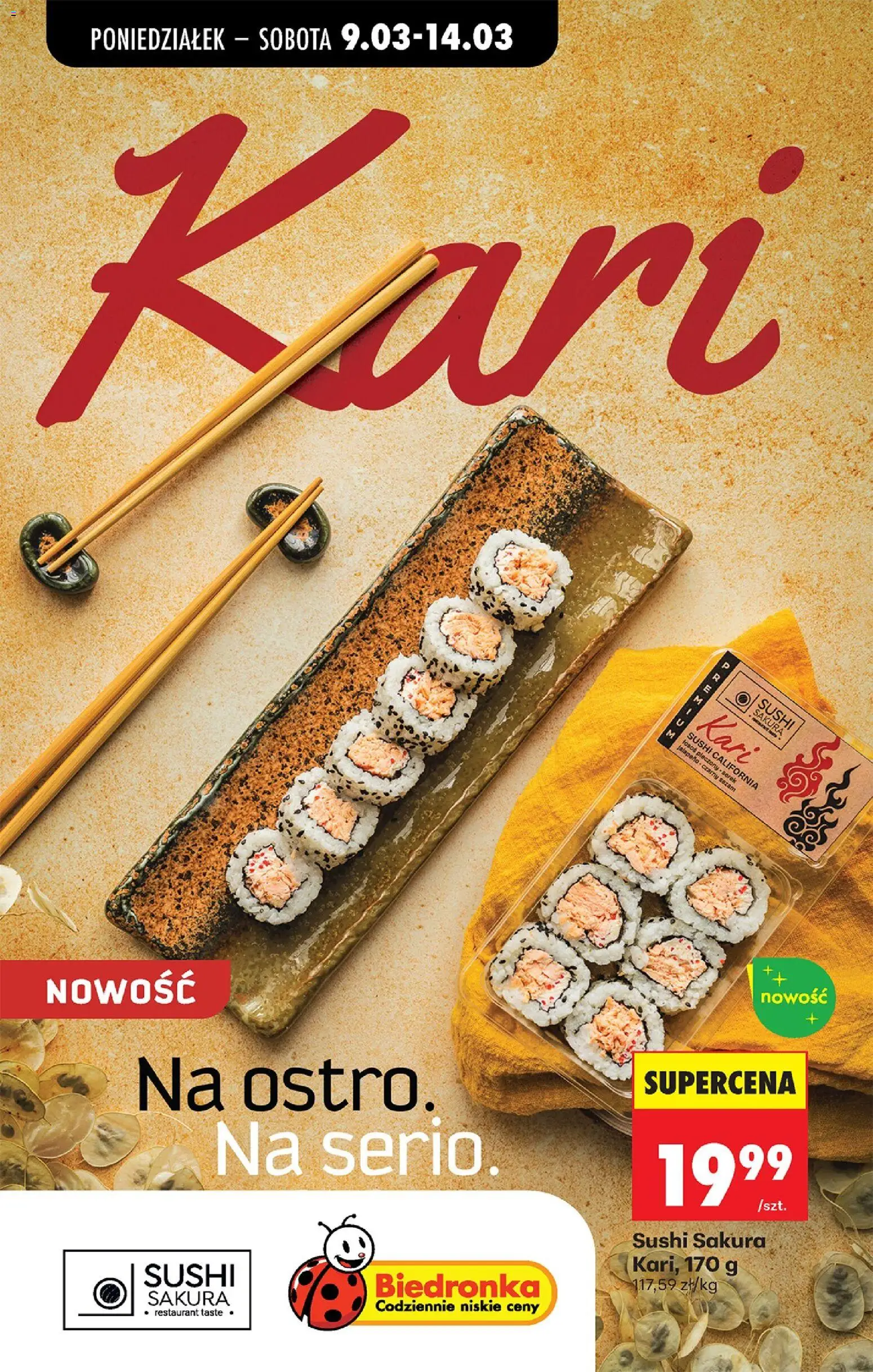 Biedronka gazetka od poniedziałku od 09.03.2026 | Strona: 37 | Produkty: Serek, Łosoś, Sushi, Sezam