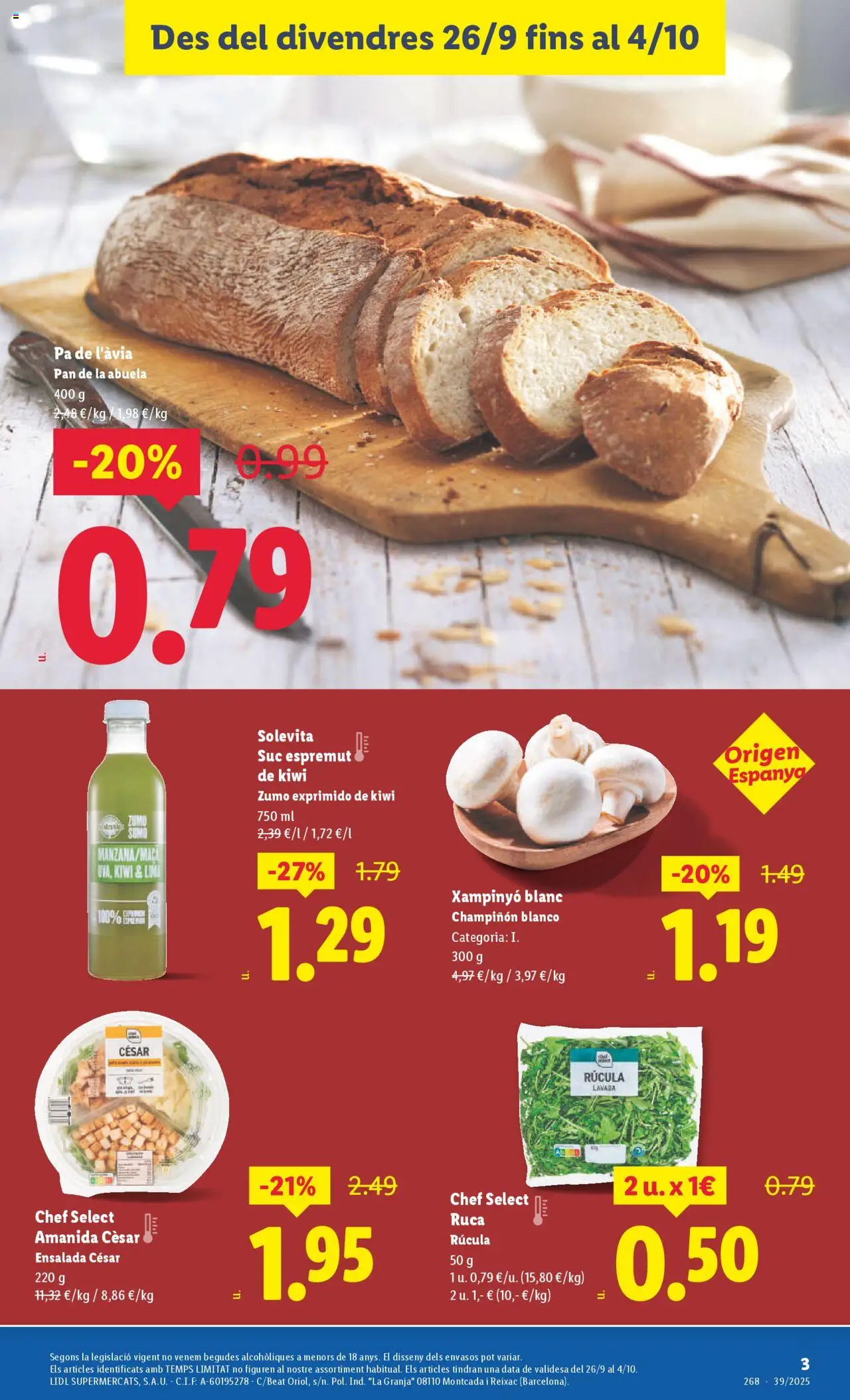 Lidl - Manresa │ válido desde el 26.09.2025 | Página: 3 | Productos: Pan, Kiwi, Ροζ πιπέρι, Ensalada