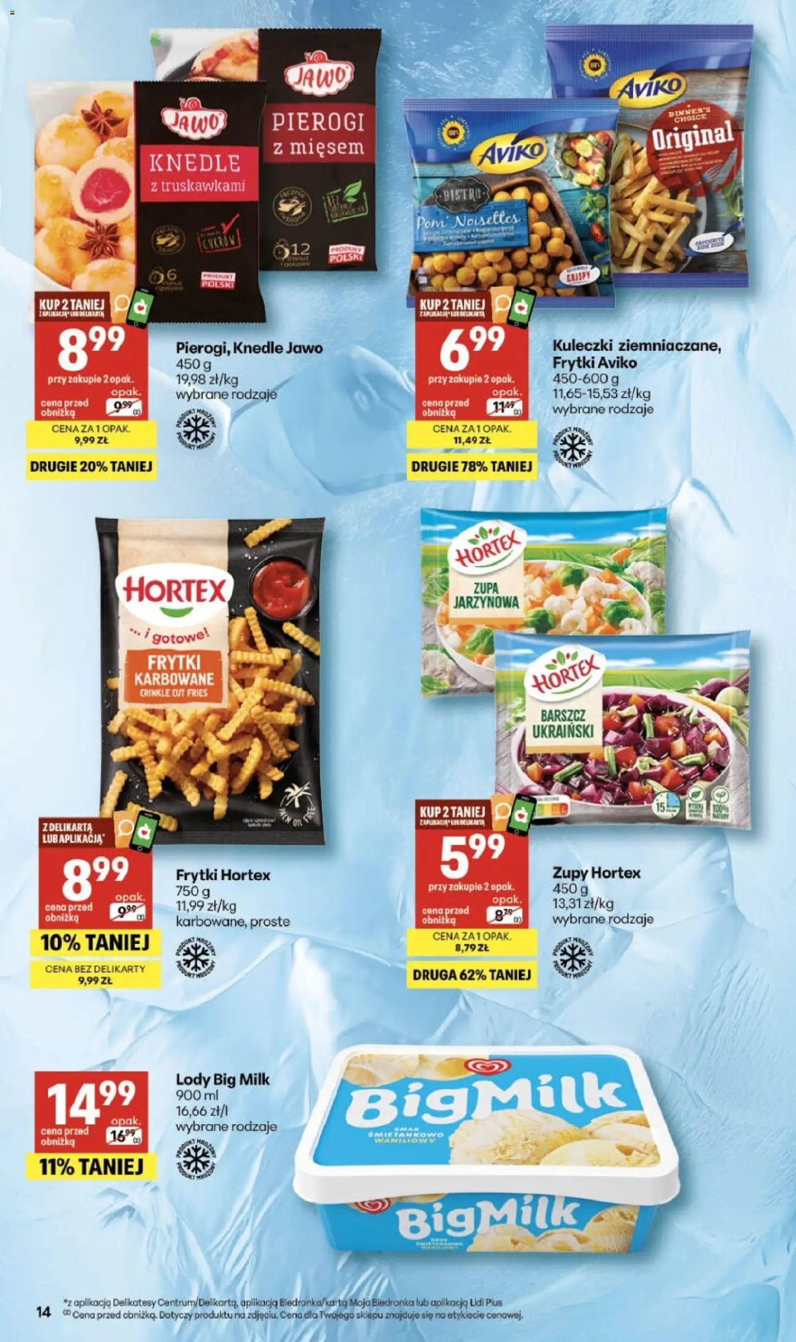 Delikatesy Centrum Gazetka od 19.02.2026 | Strona: 14 | Produkty: Zupa jarzynowa, Big Milk, Zupa, Lody