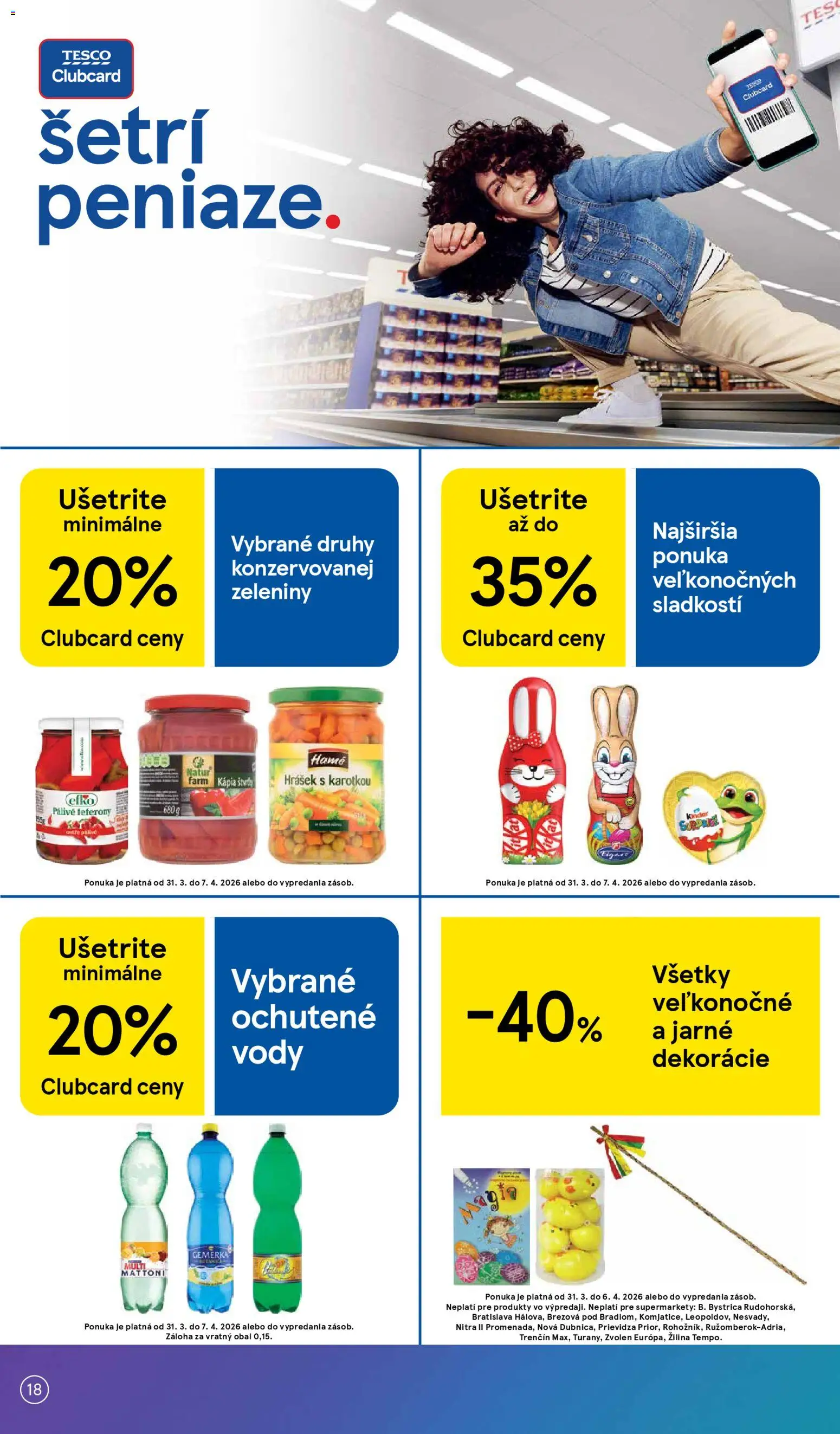 Nové Tesco akcie – leták je platný od 31.03.2026 | Strana: 18 | Produkty: Kinder, Kinder Surprise, Gemerka, Kápia