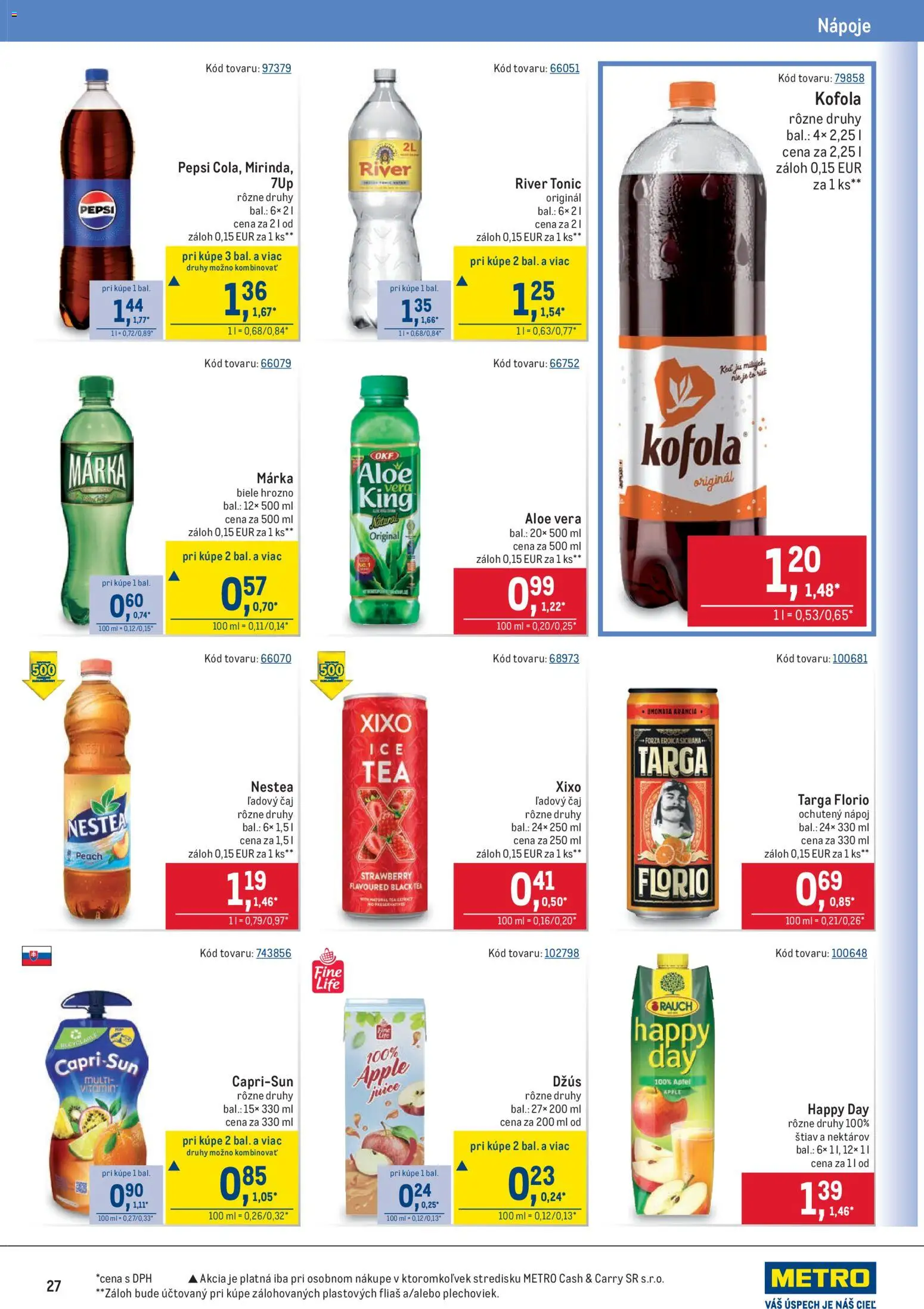 Nové Metro akcie – leták je platný od 25.03.2026 | Strana: 27 | Produkty: Džús, Apple, Kofola, Pepsi