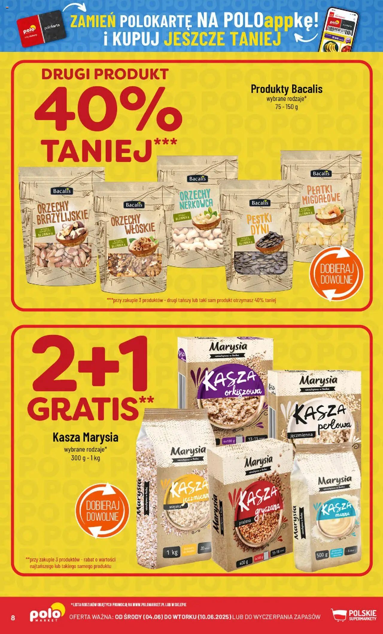 POLOmarket Gazetka od 04.06.2025 | Strona: 8 | Produkty: Kasza, Pestki dyni, Płatki, Orzechy