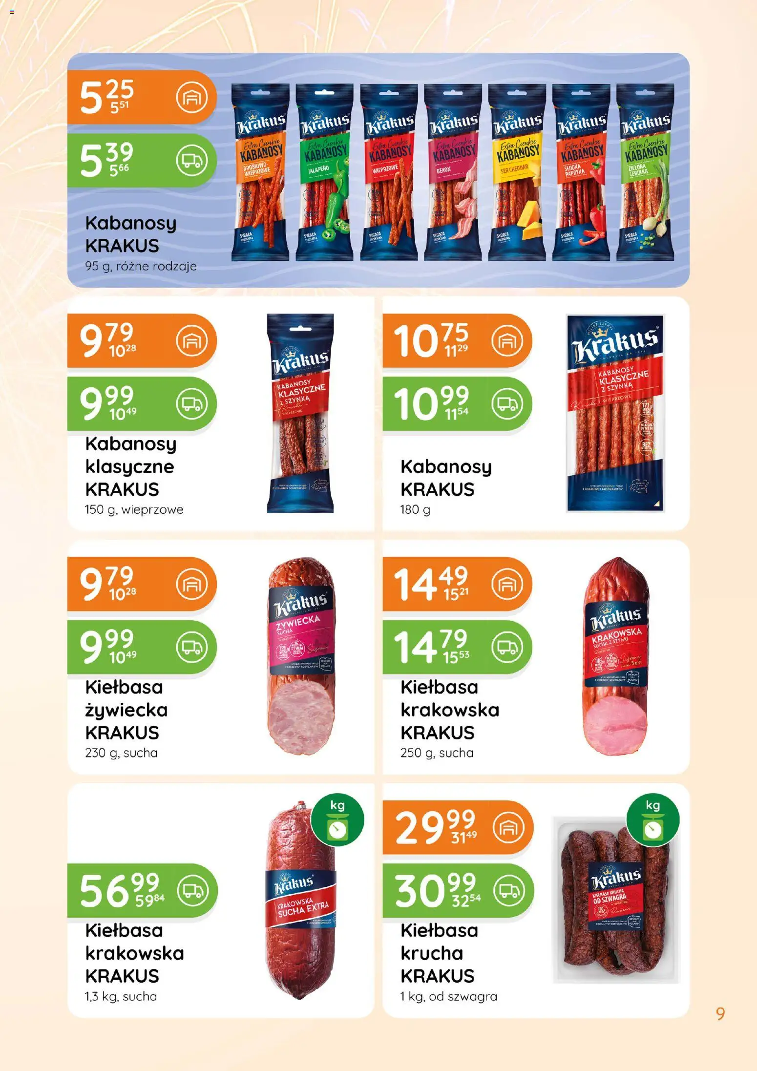 Eurocash Gazetka - Katalog Wędliny od 01.01.2026 | Strona: 9 | Produkty: Kabanosy, Szynka, Kiełbasa krakowska, Ser cheddar