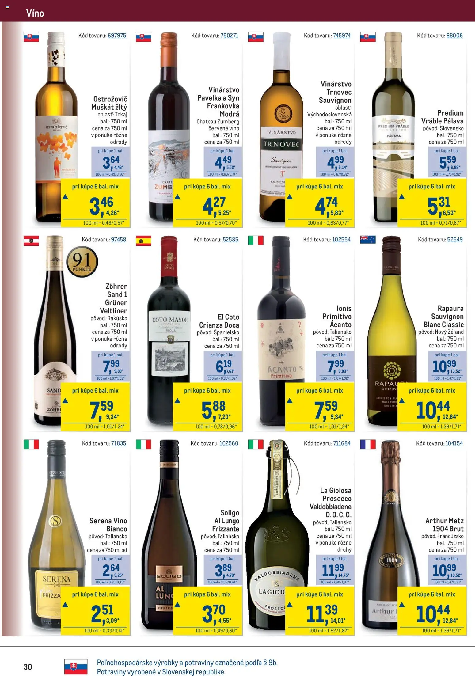 Nové Metro akcie – leták je platný od 25.03.2026 | Strana: 30 | Produkty: Víno, Prosecco, Červené víno