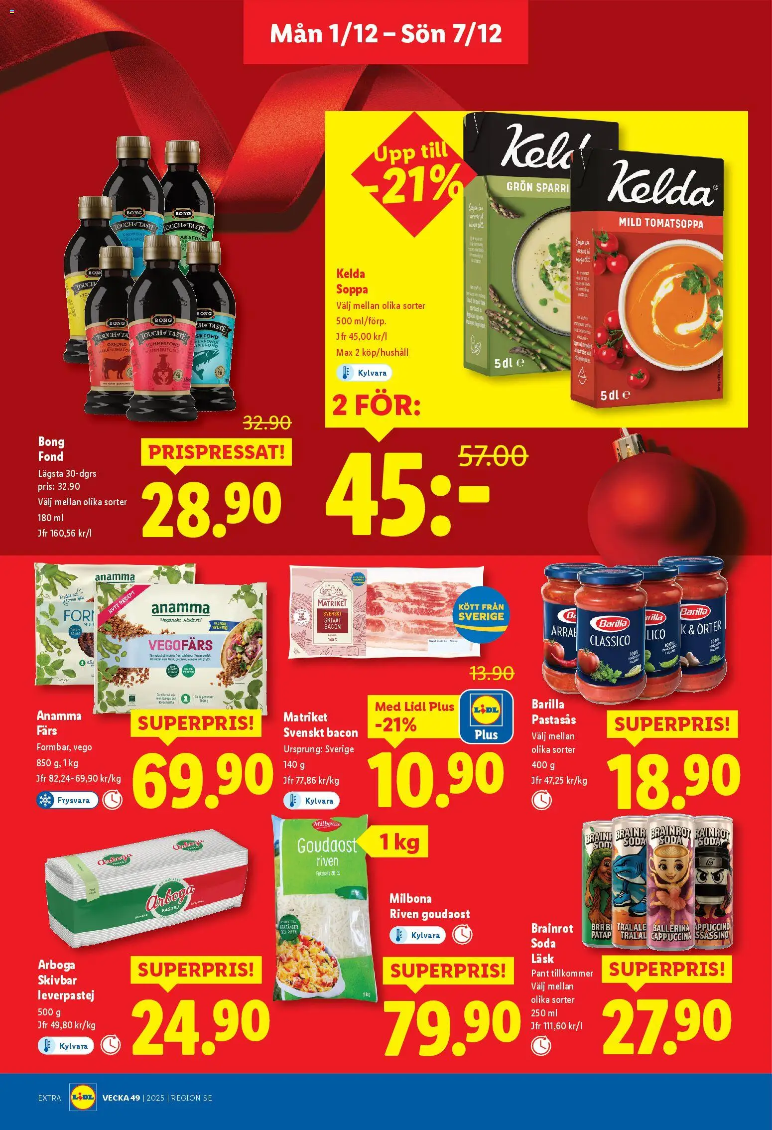 Lidl reklamblad aktuell från 01.12.2025 | Sida: 8 | Produkter: Bacon, Leverpastej, Fond, Soppa