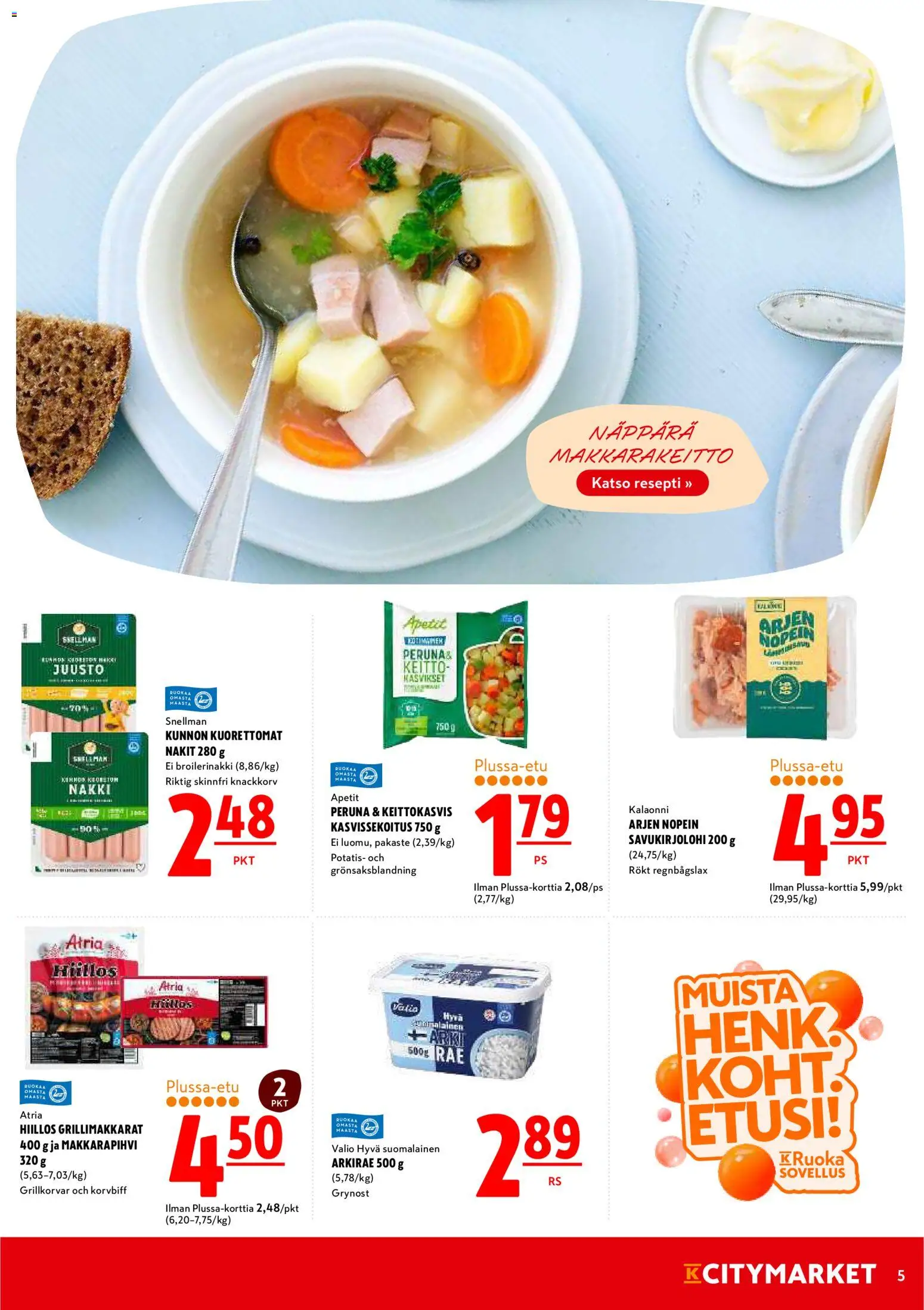 K-Citymarket tarjoukset – voimassa 29.11.2026 alkaen | Sivu: 5 | Tuotteet: Nakit, Keitto, Juusto, Peruna