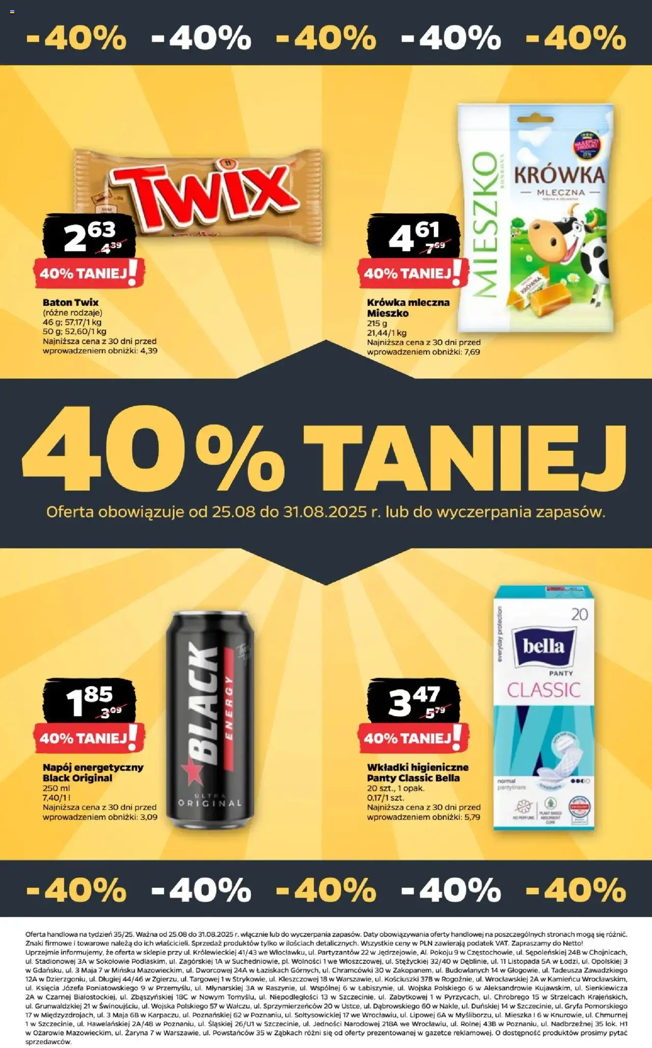 Netto gazetka - Spożywcza od 25.08.2025 | Strona: 26 | Produkty: Krowka, Baton, Wkładki higieniczne