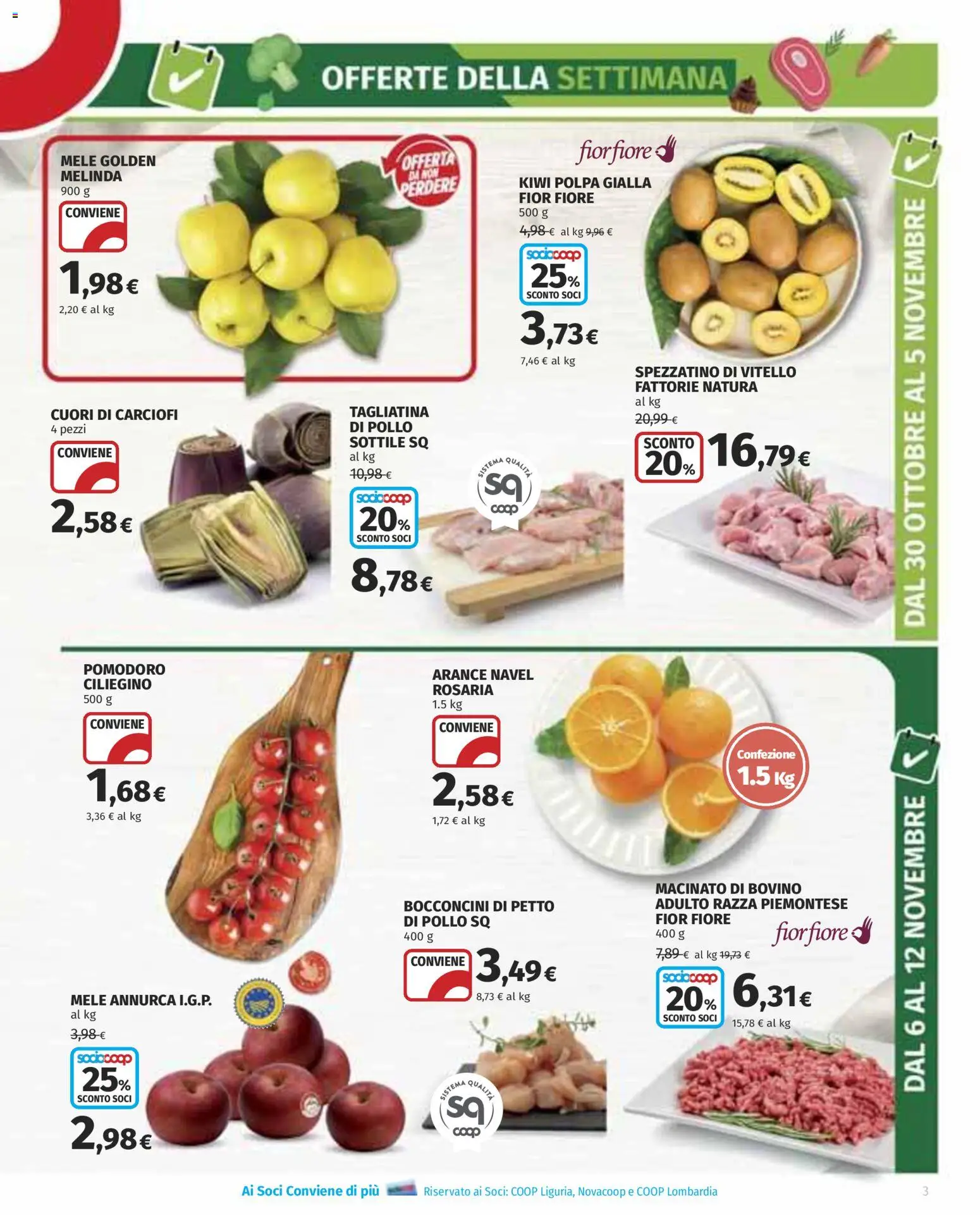 Volantino COOP del 30.10.2025 | Pagina: 3 | Prodotti: Mele, Pomodoro, Vitello, Macinato