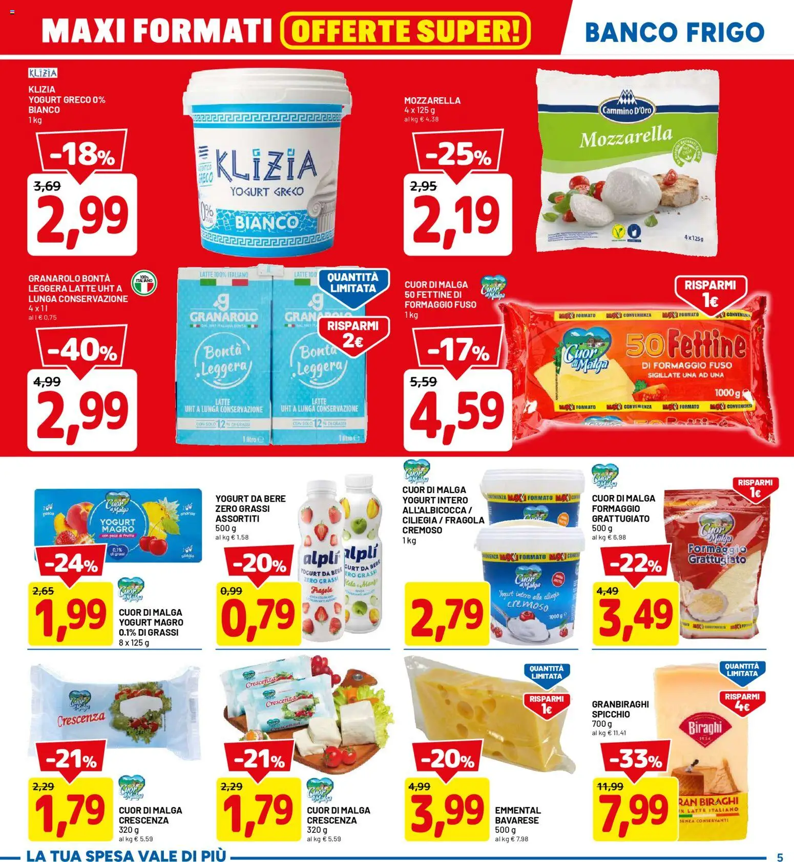 Volantino D Più del 20.04.2026 | Pagina: 5 | Prodotti: Yogurt greco, Mozzarella, Formaggio, Crescenza