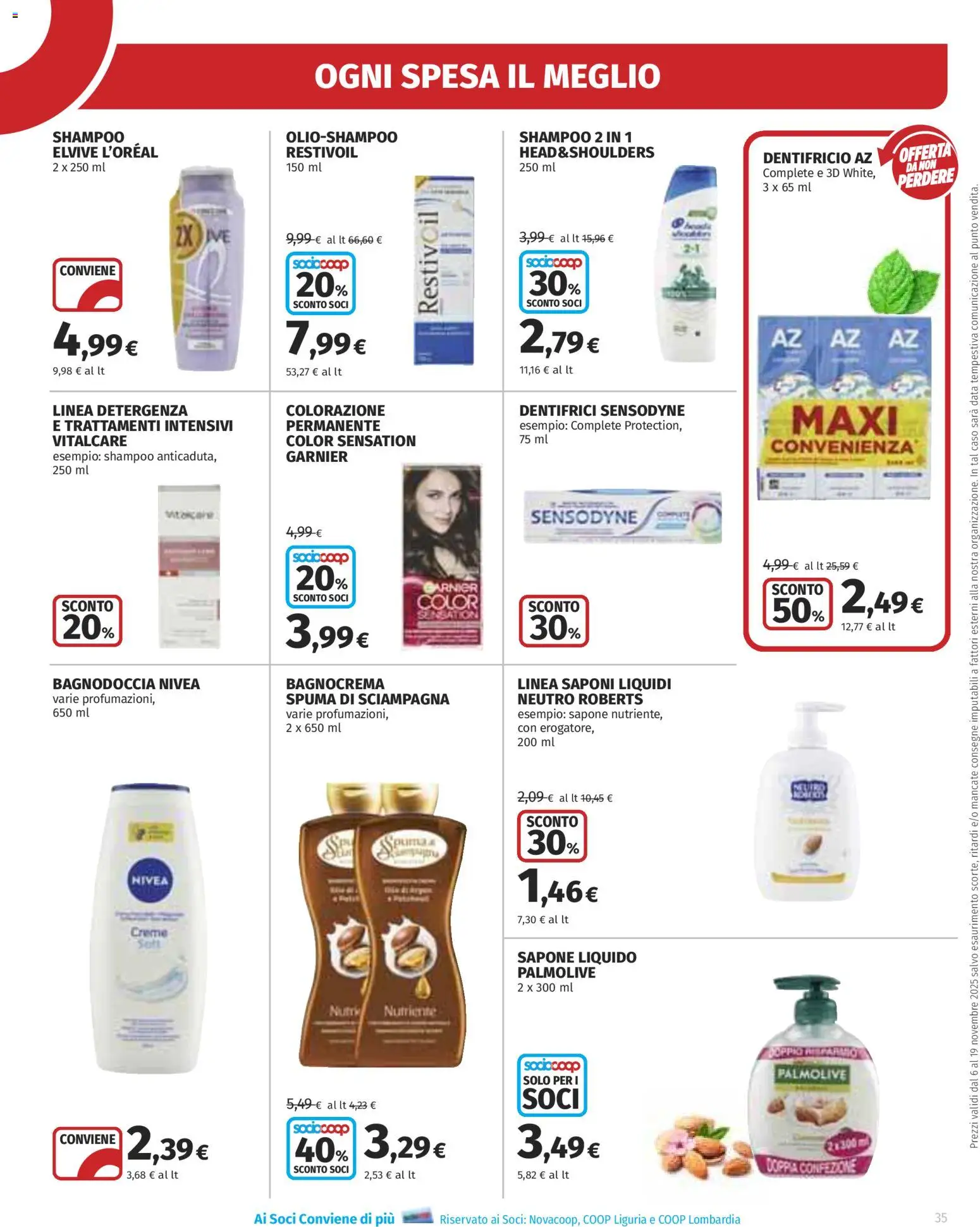 Volantino Ipercoop del 06.11.2025 | Pagina: 35 | Prodotti: Shampoo, Sapone, Dentifricio, Data