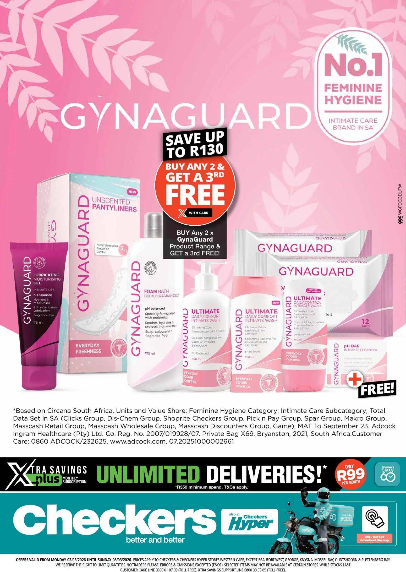 New Checkers catalogue – valid from 02.03.2026 | Page: 1 | Products: Data, Intimate wash, Bag, Fragrance