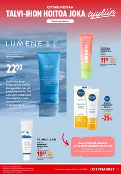 K-Citymarket-mainoslehti voimassa 19.02.2026 alkaen | Sivu: 17 | Tuotteet: Aurinkovoide, Aurinkolasit