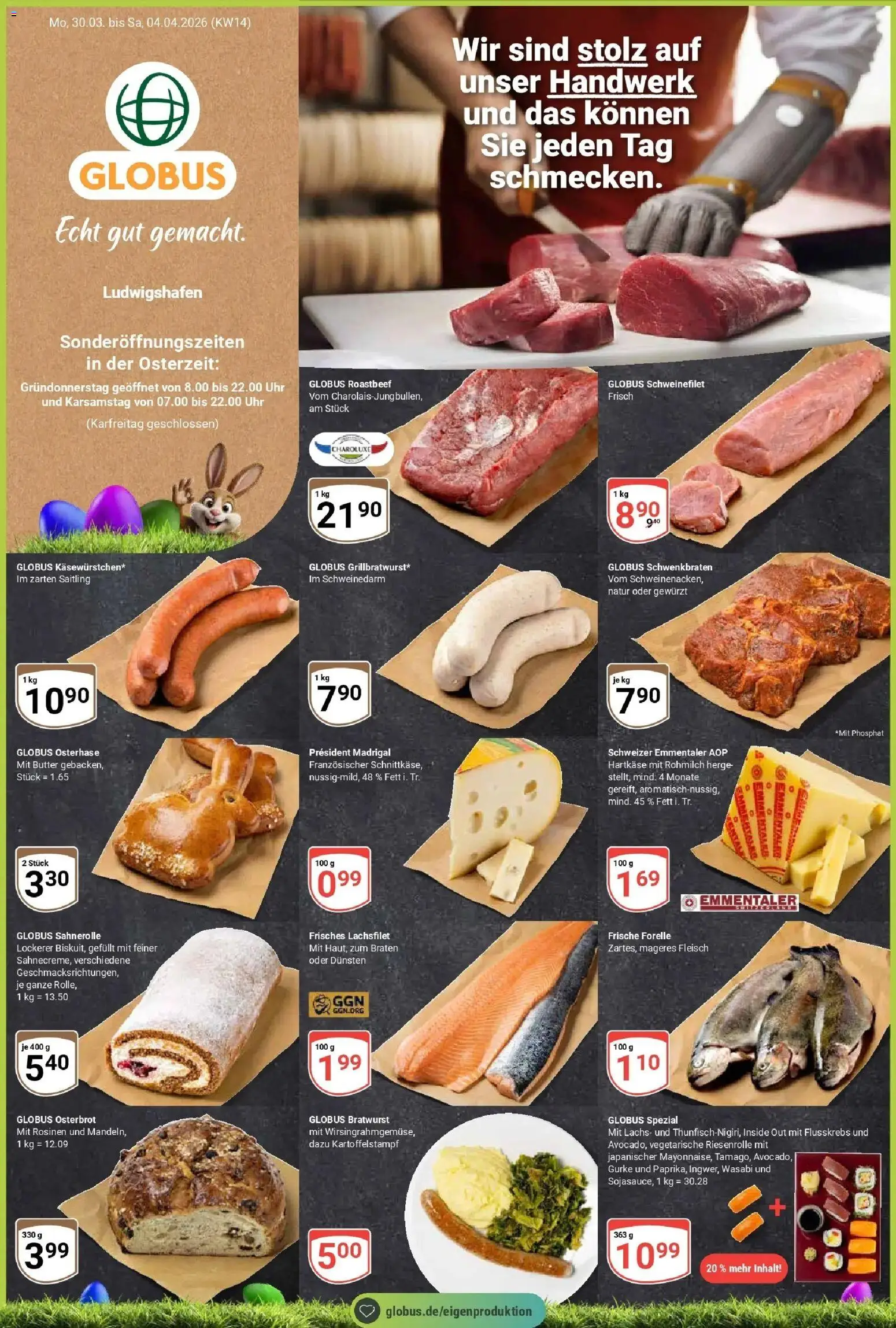 Globus prospekt Ludwigshafen-Oggersheim	 – gültig ab 29.03.2026 | Seite: 1 | Produkte: Roastbeef, Schweinefilet, Fleisch, Uhr