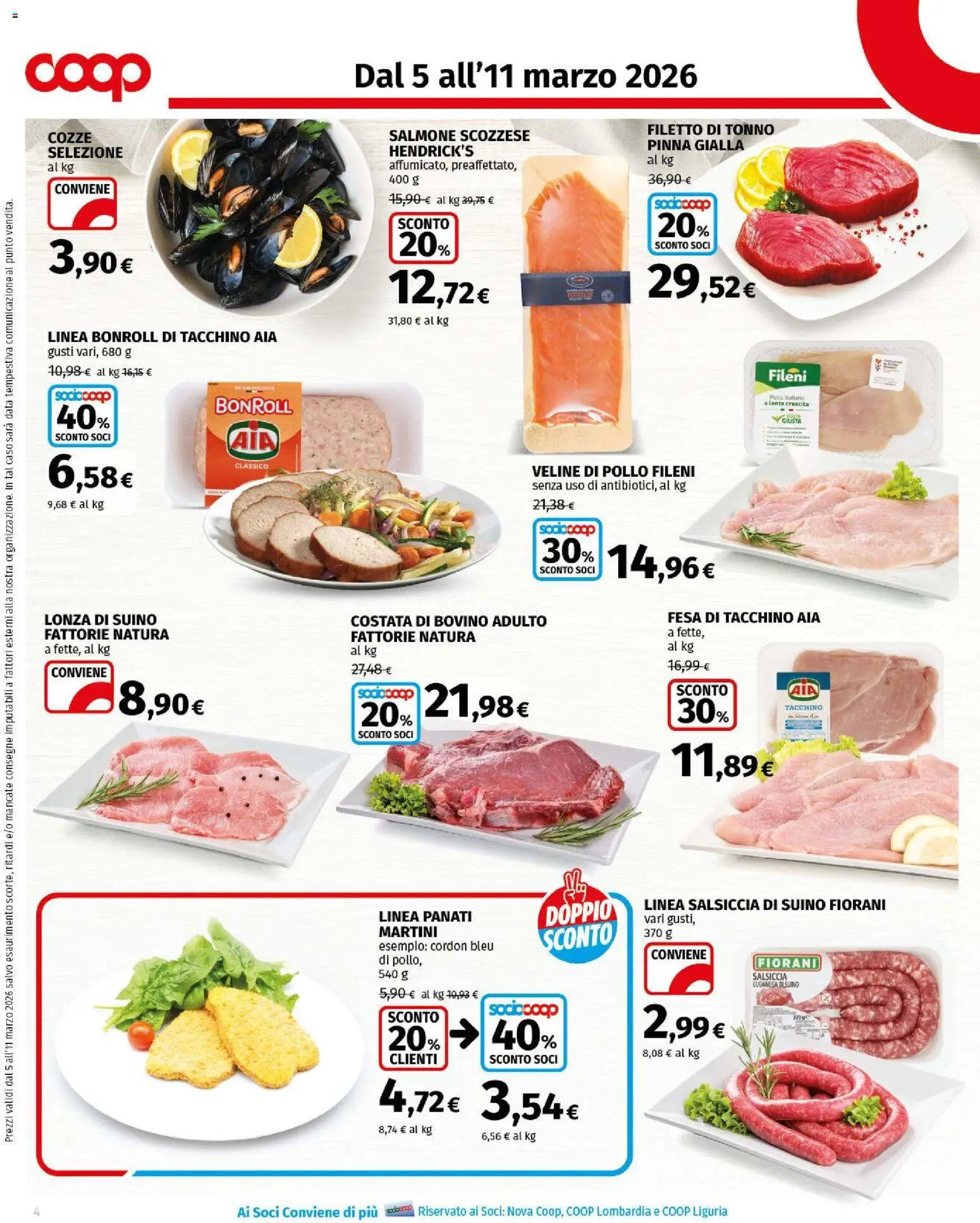 Volantino COOP del 05.03.2026 | Pagina: 4 | Prodotti: Salmone, Cozze, Suino, Tacchino