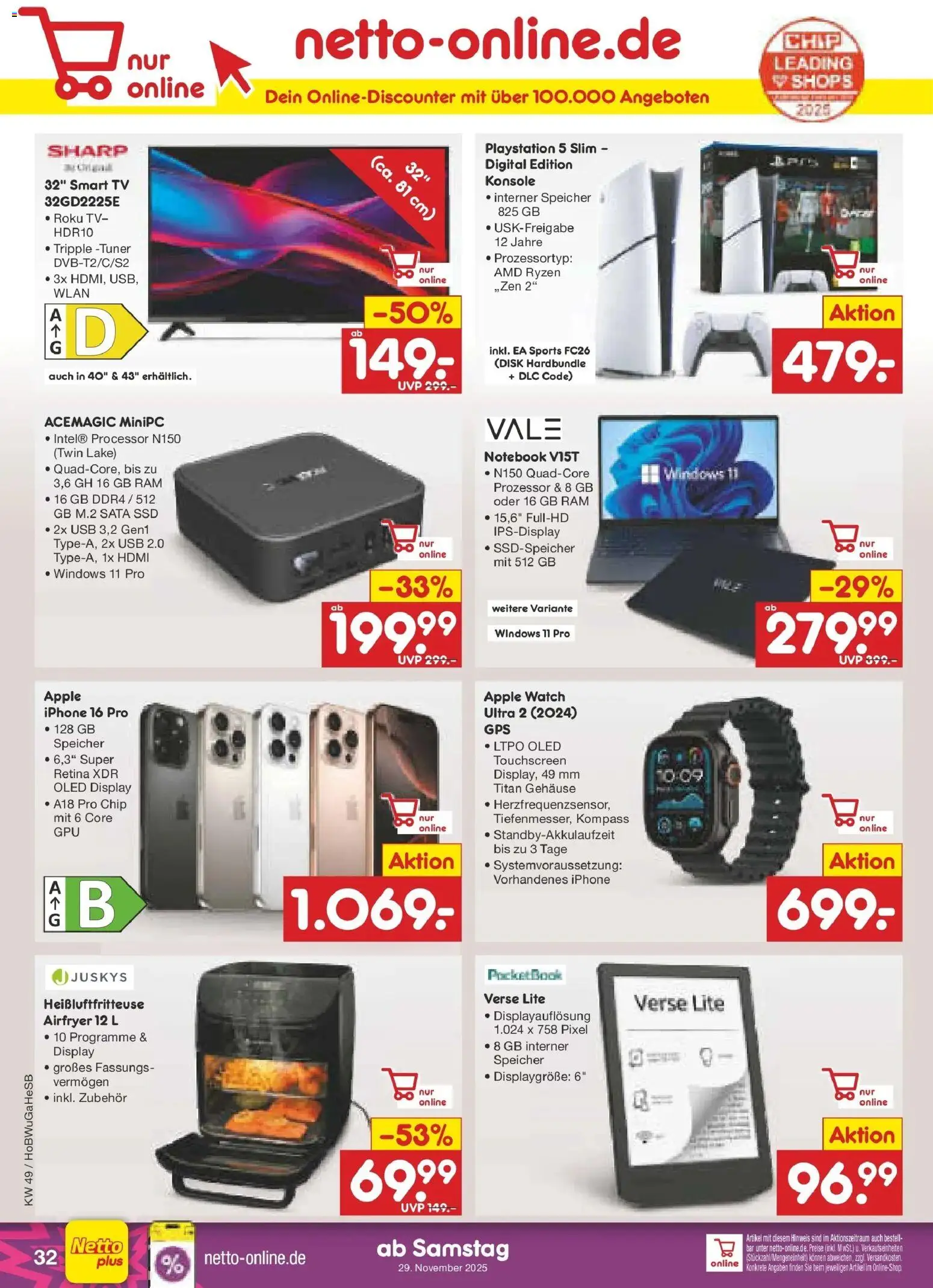 Netto Marken-Discount prospekt Hannover	 – gültig ab 30.11.2025 | Seite: 34 | Produkte: Playstation, Smart TV, Apple, Heißluftfritteuse