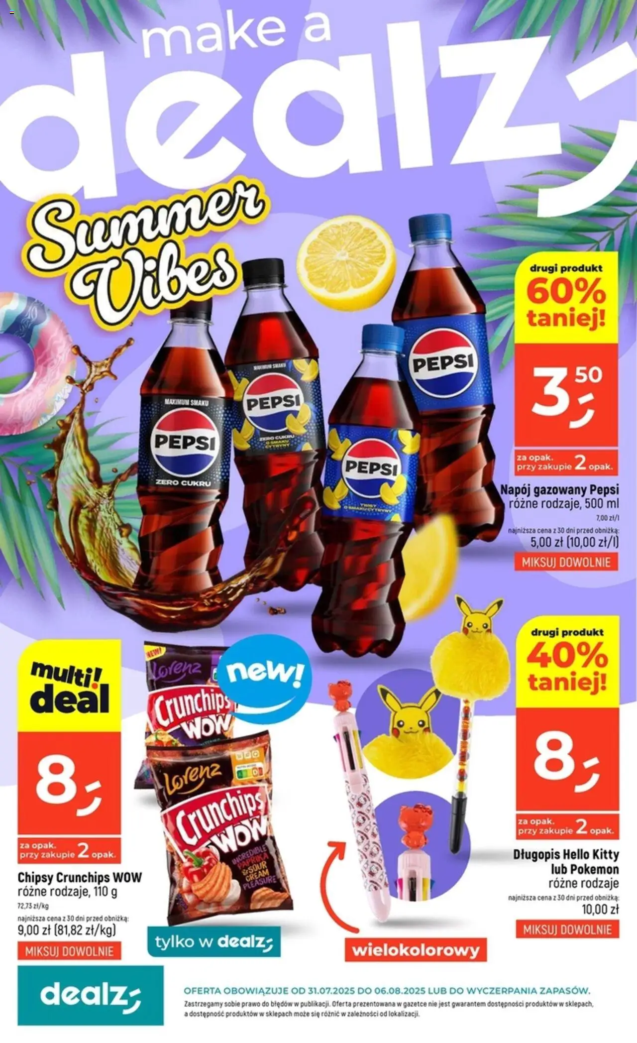 Dealz Gazetka od 31.07.2025 | Strona: 1 | Produkty: Chipsy, Pepsi, Cytryny