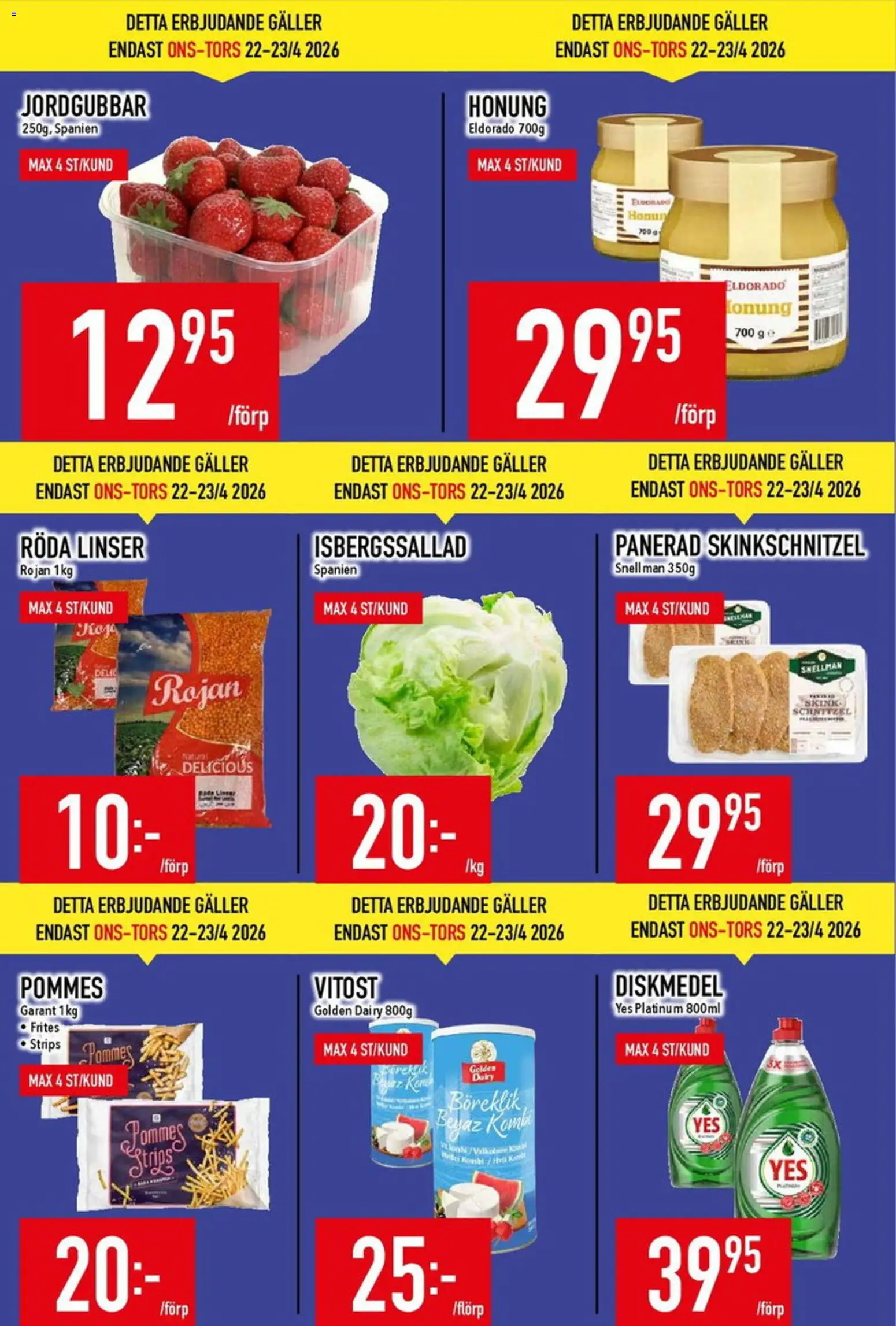 Matdax reklamblad aktuell från 20.04.2026 | Sida: 3 | Produkter: Linser, Diskmedel, Galler, Jordgubbar