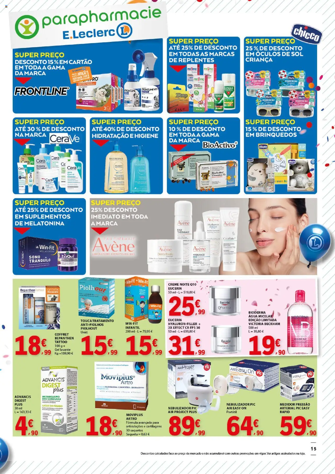 E.Leclerc - Aniversário Santa Maria da Feira │ válido de 24.07.2025 | Página: 15 | Produtos: Nebulizador, Touca, Melatonina, Vitamina d