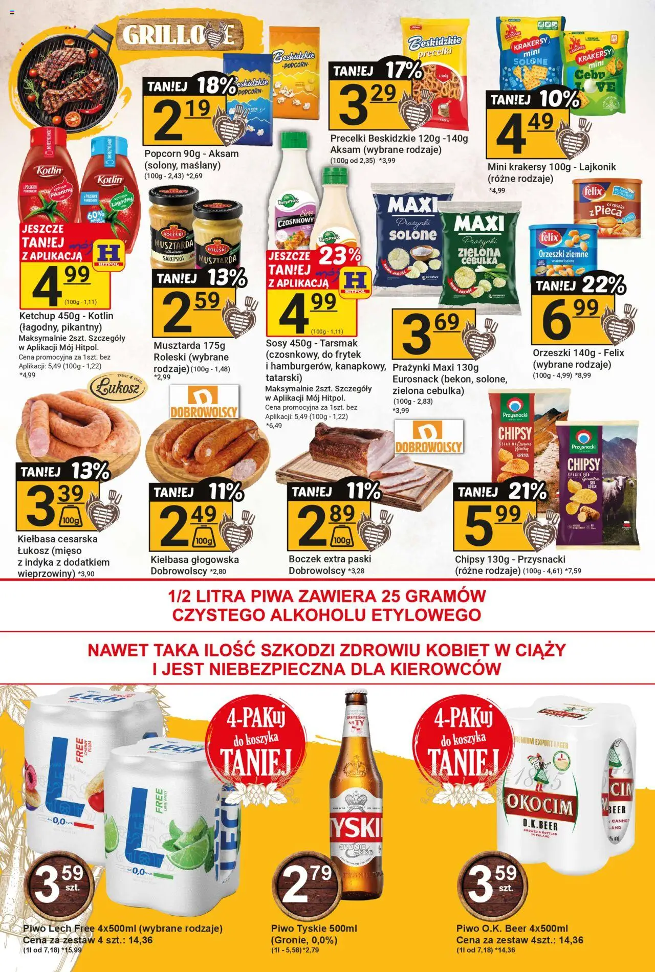 Hitpol Gazetka od 22.08.2025 | Strona: 4 | Produkty: Kiełbasa, Ketchup, Krakersy, Piwo
