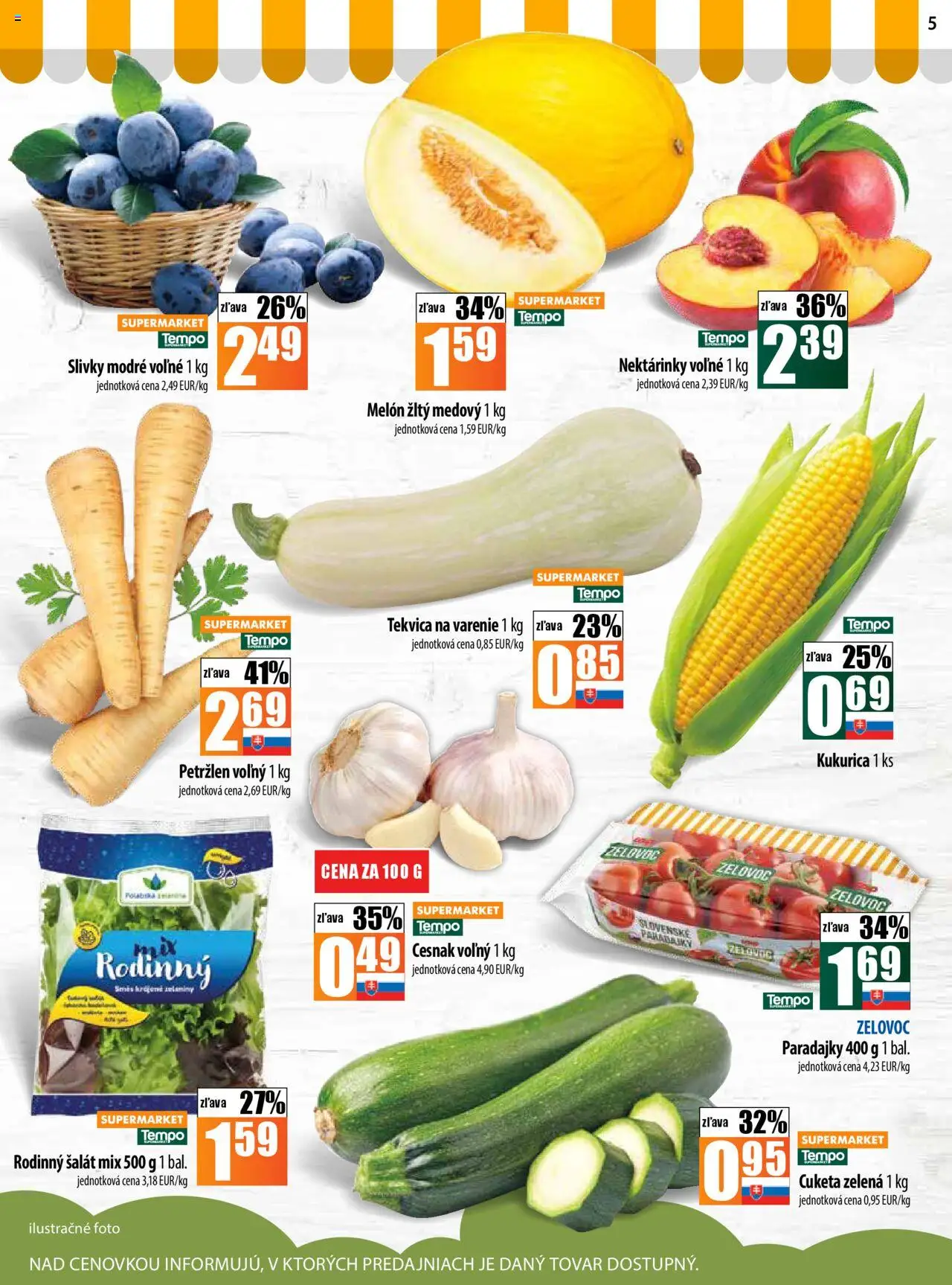 COOP Jednota leták │ platný od 31.07.2025 | Strana: 5 | Produkty: Paradajky, Cesnak, Kukurica, Slivky