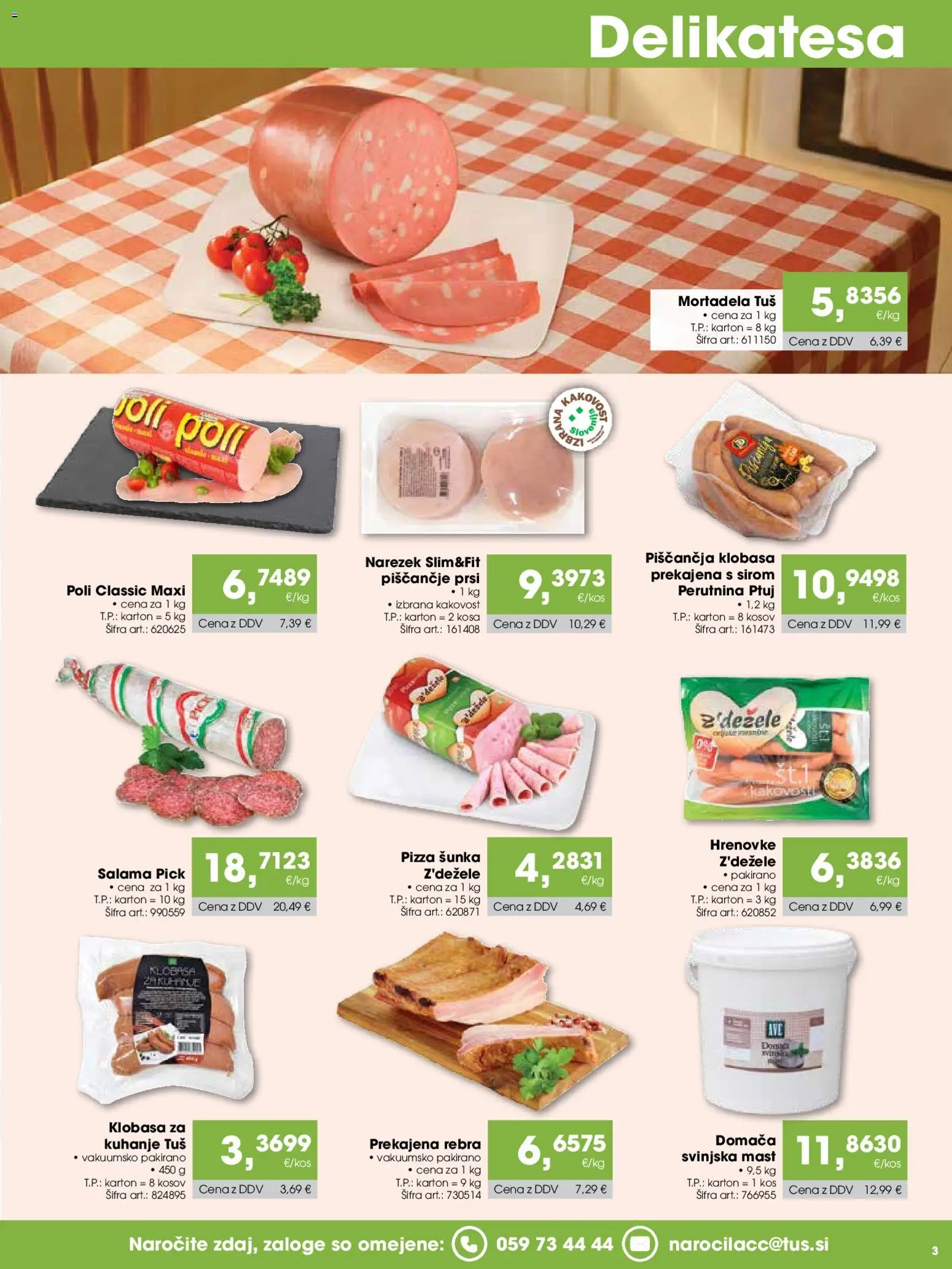 Novi Tuš katalog ponudbe – veljaven od 07.01.2026 | Stran: 3 | Izdelki: Hrenovke, Narezek, Salama, Sunka