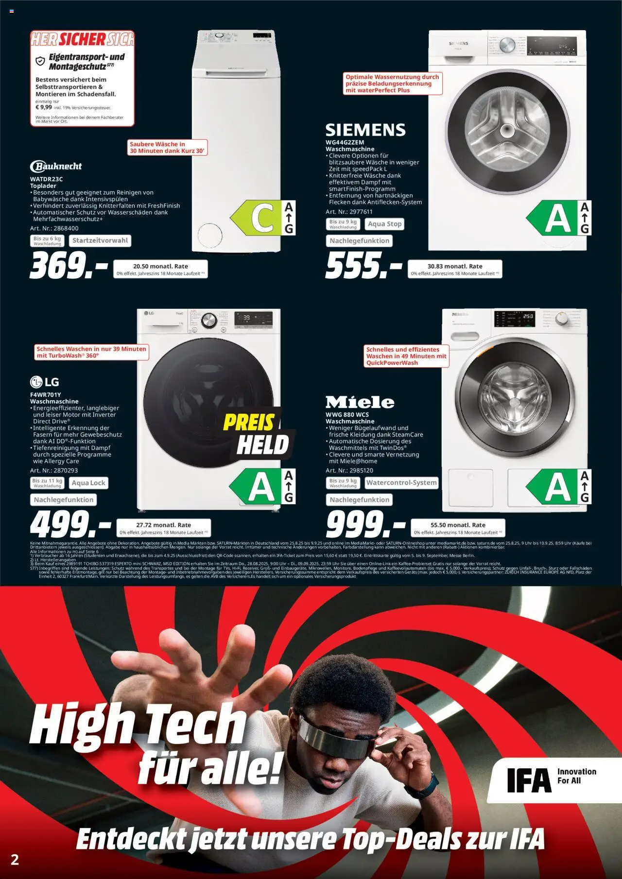 Media Markt Prospekt 	 - gültig ab dem 25.08.2025 | Seite: 2 | Produkte: Siemens, Waschmaschine, Receiver, Toplader
