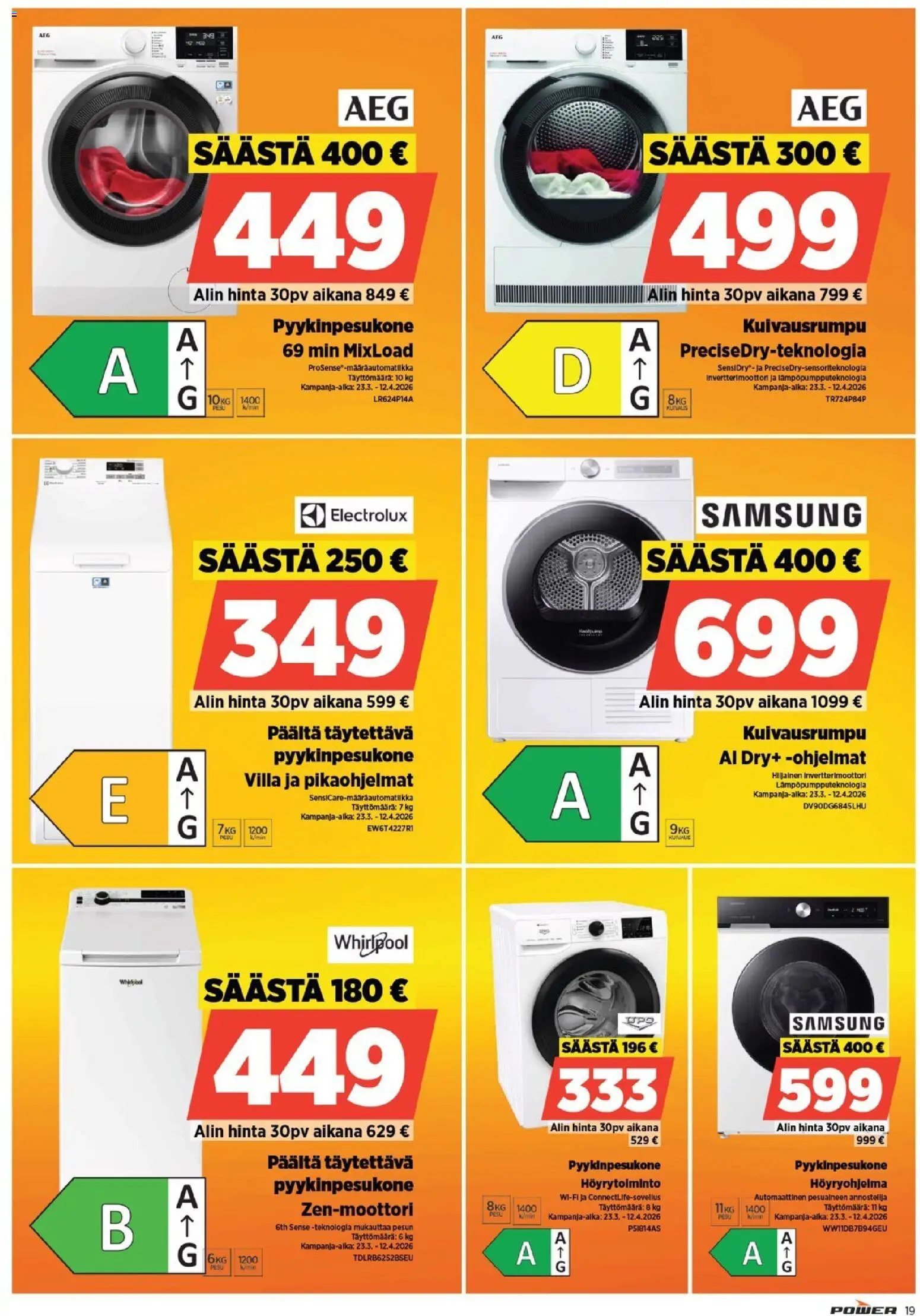 Power tarjoukset – voimassa 30.03.2026 alkaen | Sivu: 19 | Tuotteet: Kuivausrumpu