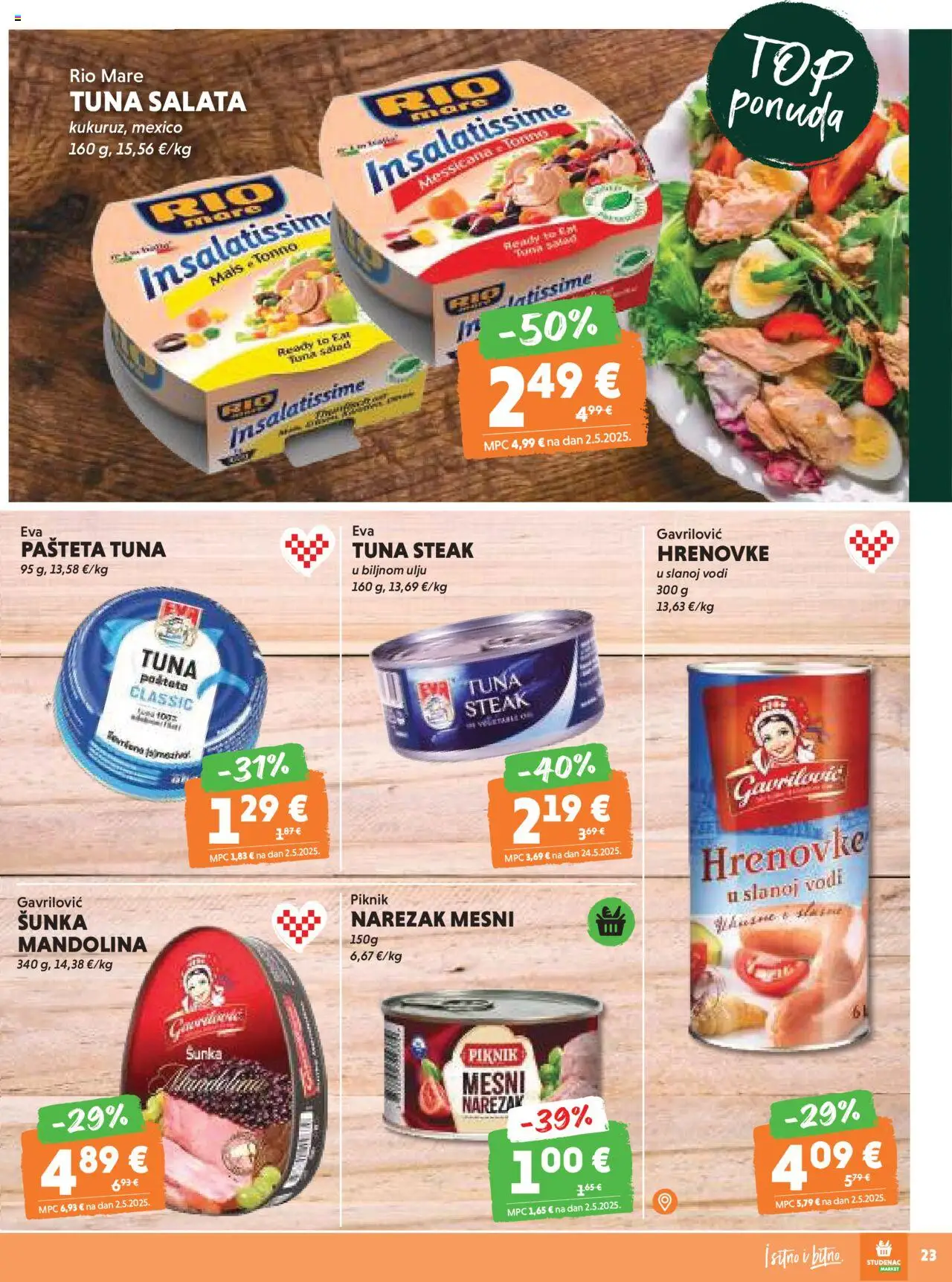 Studenac katalog | vrijedi od 15.10.2025 | Stranica: 23 | Proizvodi: Rio Mare, Šunka, Narezak, Pašteta