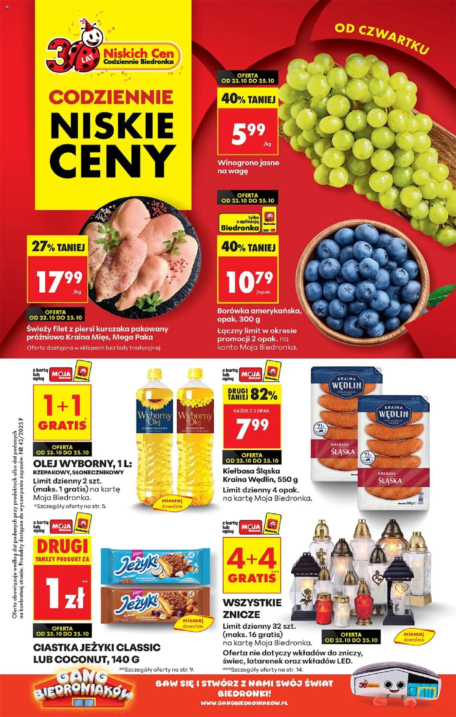 Biedronka gazetka - Oferta w tym tygodniu od 23.10.2025 | Strona: 1 | Produkty: Karta, Winogrono, Piersi, Olej