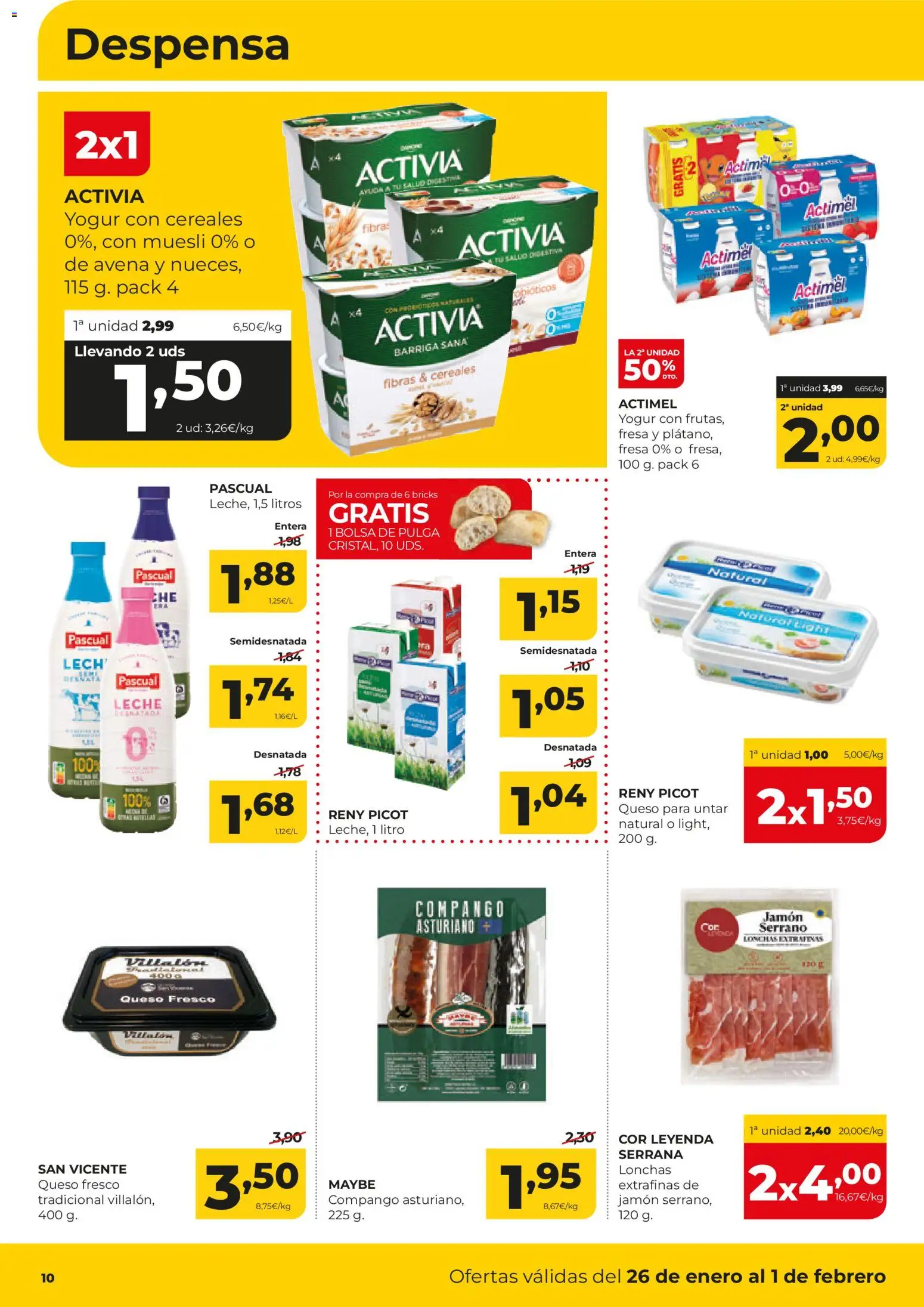 Alimerka folleto Asturias │ válido desde el 26.01.2026 | Página: 10 | Productos: Jamón serrano, Leche, Yogur, Queso fresco