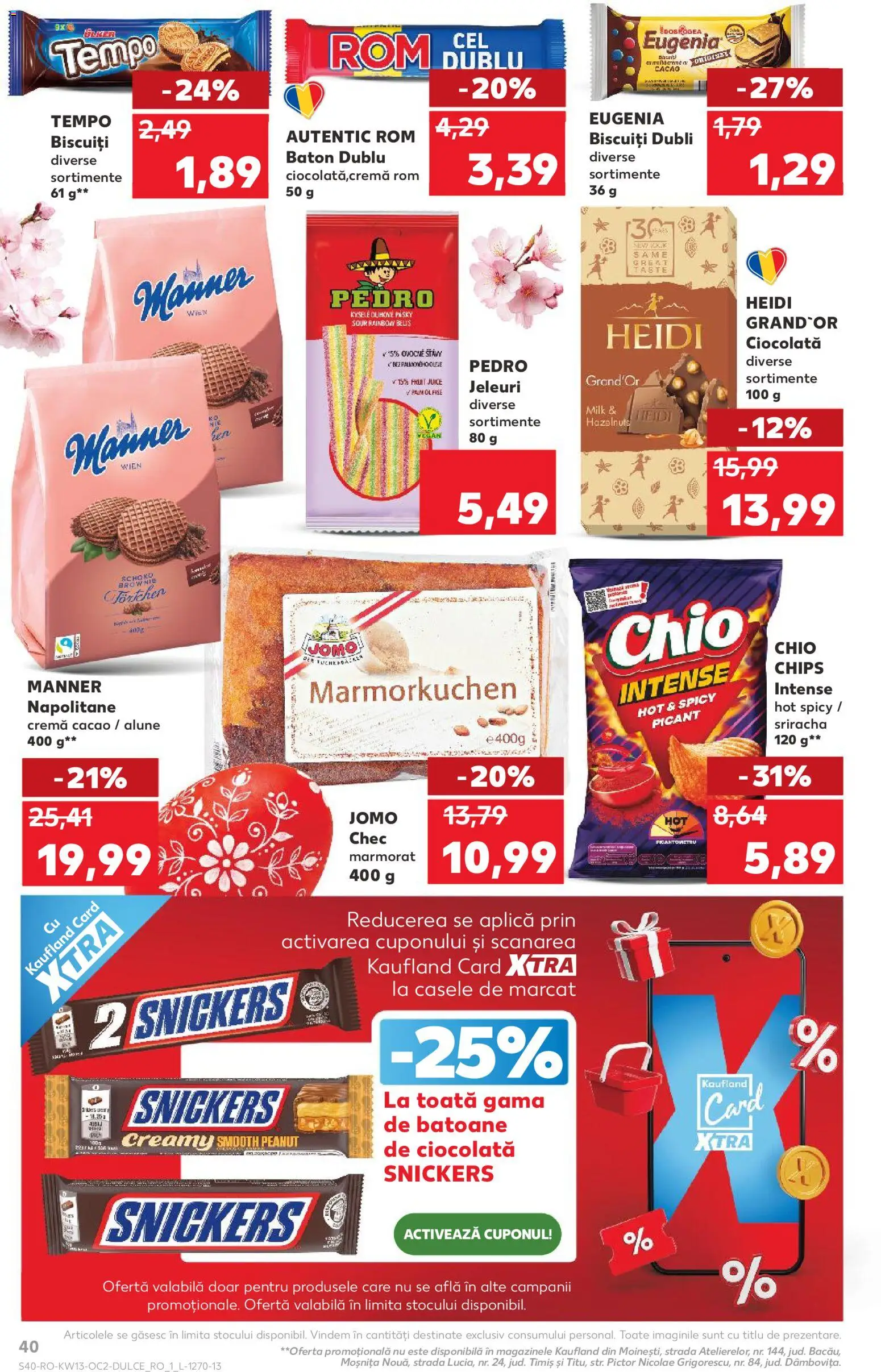 Noul catalog Kaufland – valabil de la 25.03.2026 | Pagină: 40 | Produse: Napolitane, Ciocolată, Cacao, Jeleuri