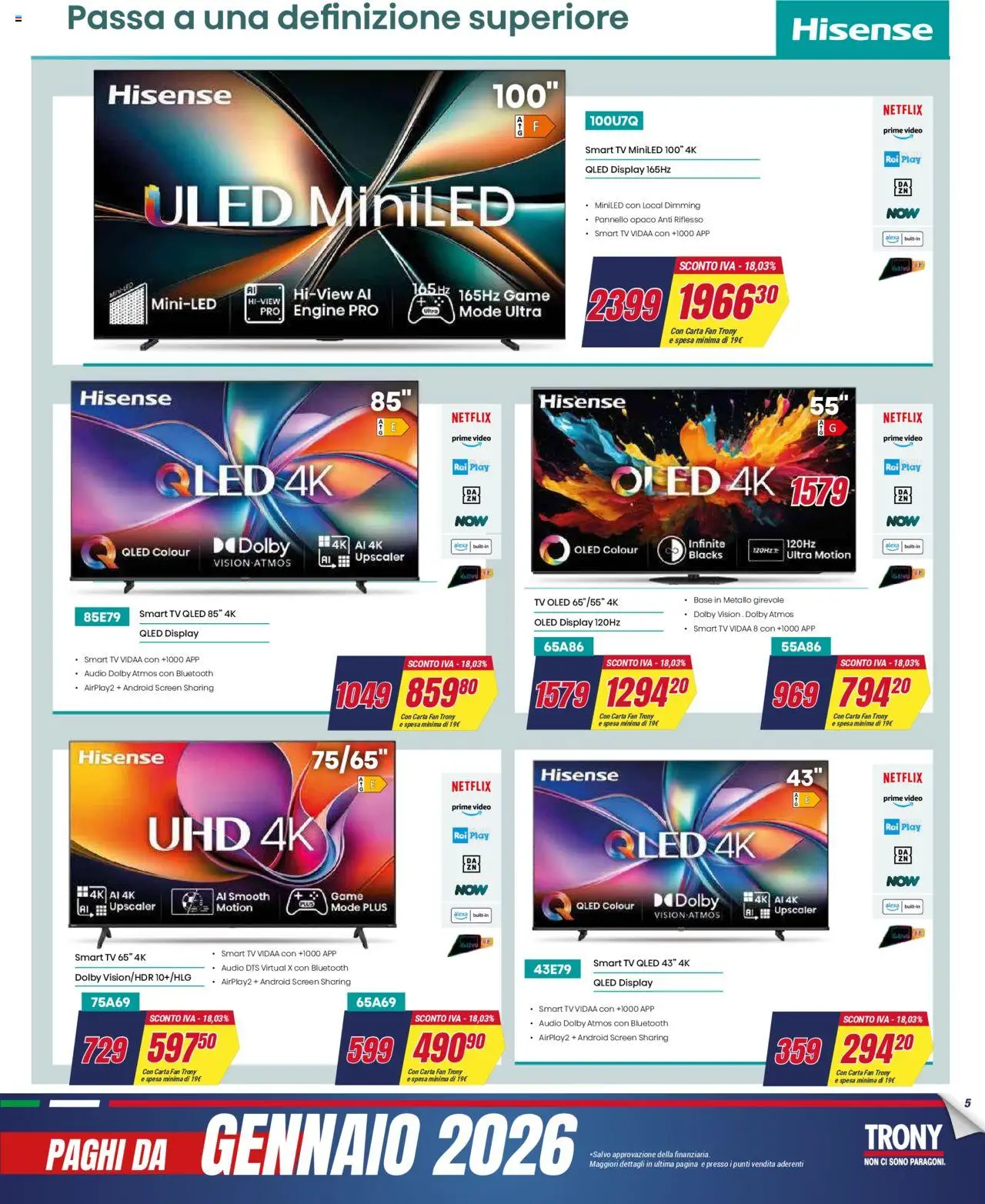 Volantino Trony del 02.10.2025 | Pagina: 5 | Prodotti: smart TV, TV, Video, Fan