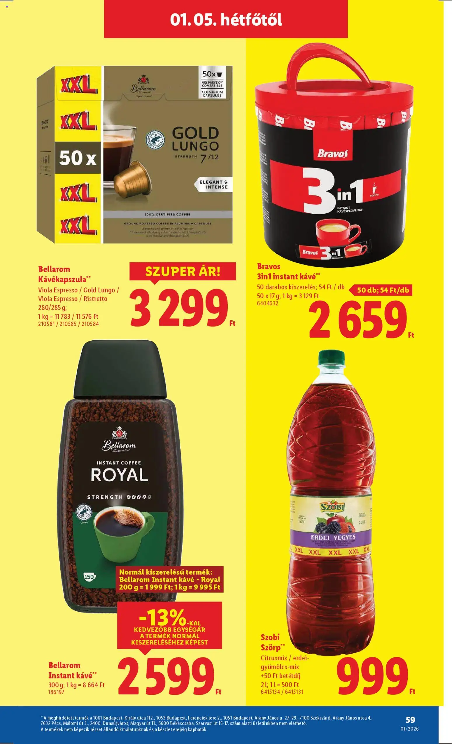 Lidl akciós ujság - amely érvényes a következő dátumtól: 02.01.2026 | Oldal: 59 | Termékek: Szörp, Kávékapszula, Kávé, Instant kávé