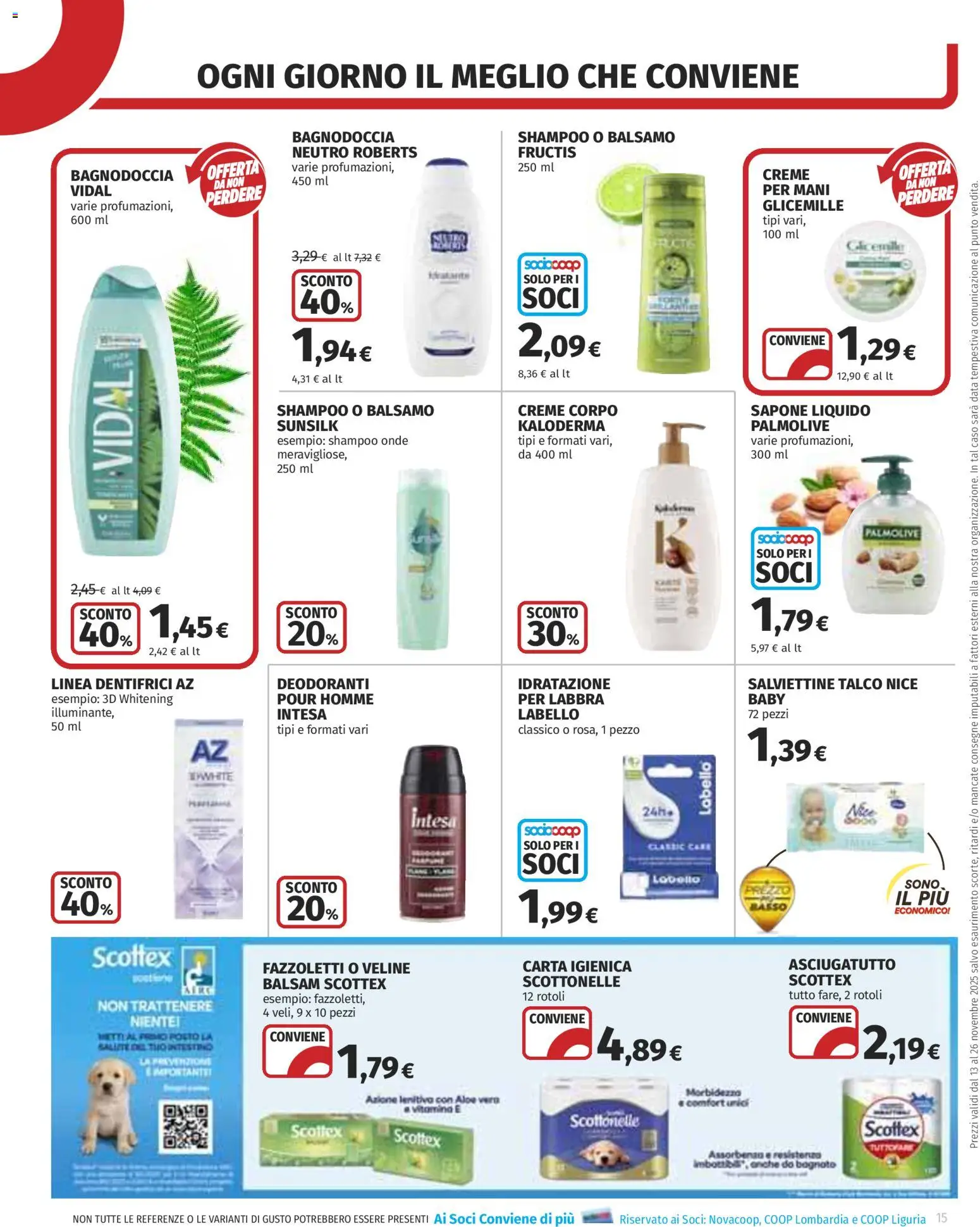 Volantino COOP del 13.11.2025 | Pagina: 15 | Prodotti: Carta igienica, Sapone, Data, Asciugatutto