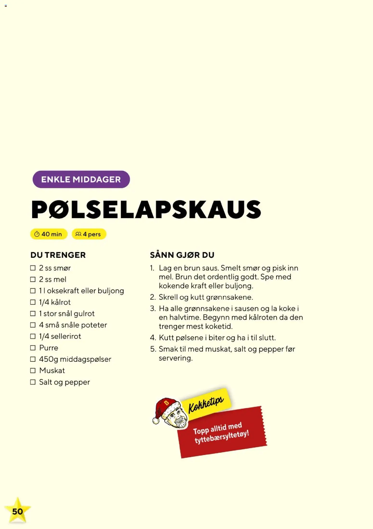 {H1} | Side: 50 | Produkter: Hindbærsyltetøj, Poteter, Mel, Topp