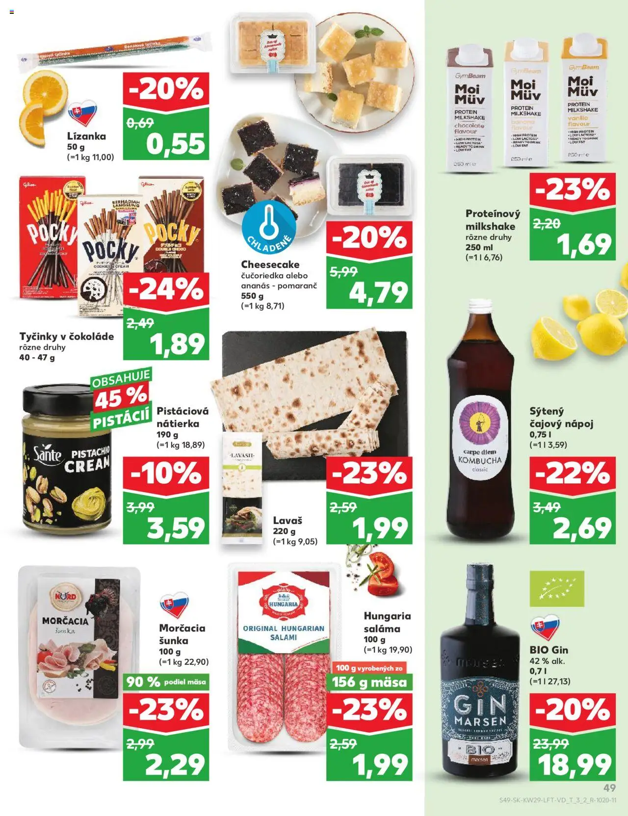 Nové Kaufland akcie – leták je platný od 17.07.2025 | Strana: 49 | Produkty: Saláma, Šunka, Protein, Gin